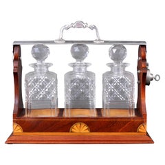 Used English Sheraton Inlaid Mahogany Edwardian Silver-plated Tantalus, 1890