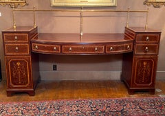 Antique English Sheraton Inlaid Mahogany Sideboard With Brass Rail, Circa 1870's