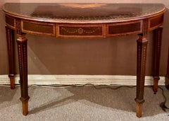 Antique English Sheraton Mahogany and Satinwood Demi-Lune Console, Circa 1890's.