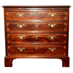 Antique English Sheraton Mahogany Satinwood Band Bachelors Chest