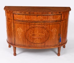Antique English Sheraton Revival Satinwood and Marquetry Cabinet Circa 1900
