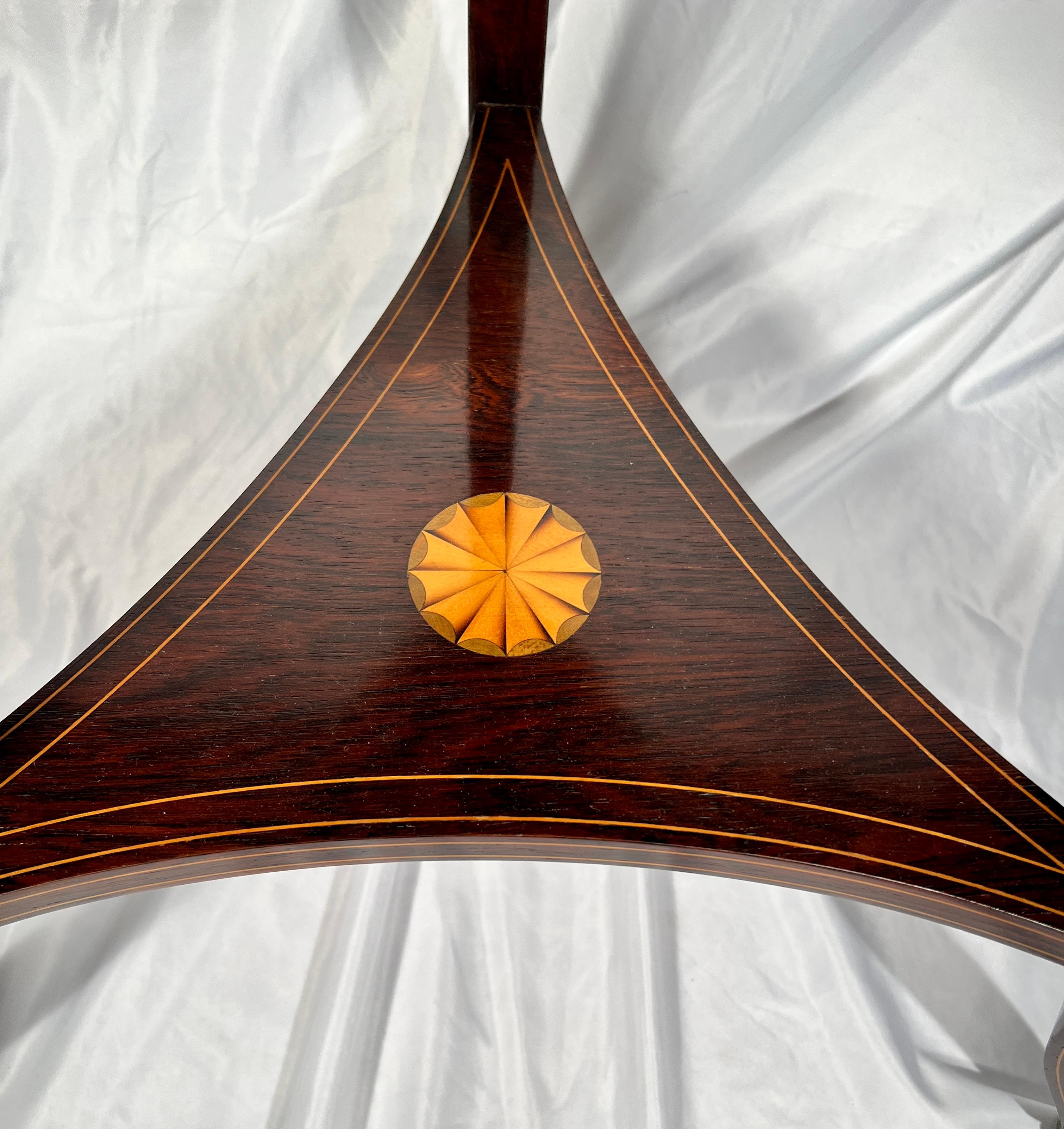 19th Century Antique English Sheraton Rosewood Triangular Table 