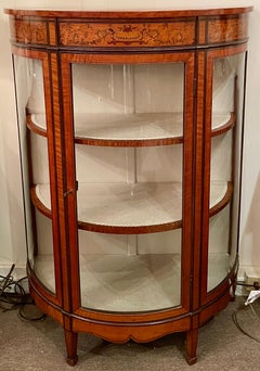 Antique English Sheraton Satinwood Demilune Vitrine, Circa 1890.