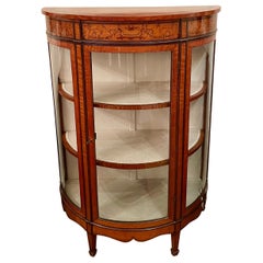 Antique English Sheraton Satinwood Demilune Vitrine, Circa 1890.