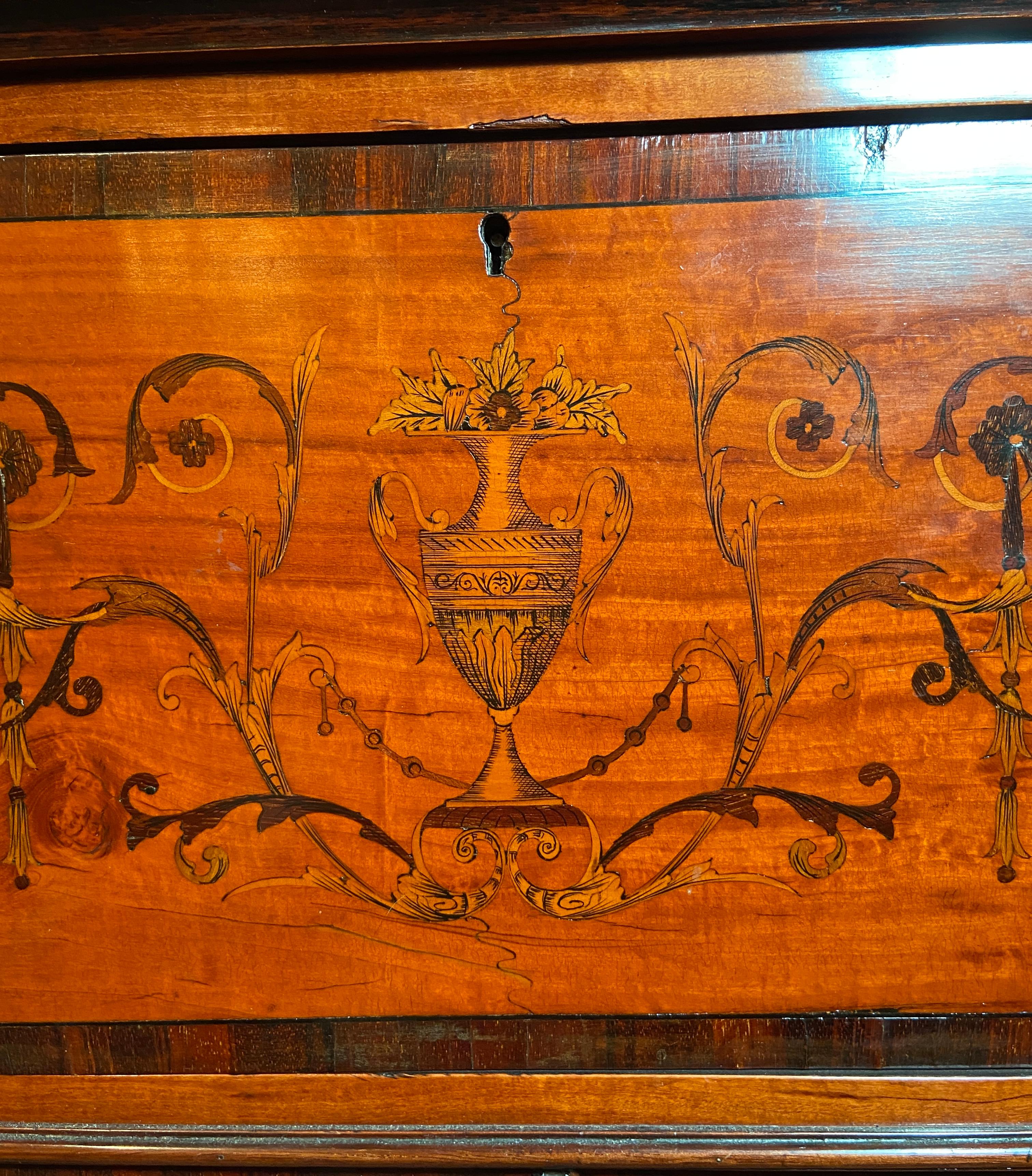 Antique English Sheraton Satinwood Inlaid Secretary w/ Rosewood Banding Ca. 1880 For Sale 12