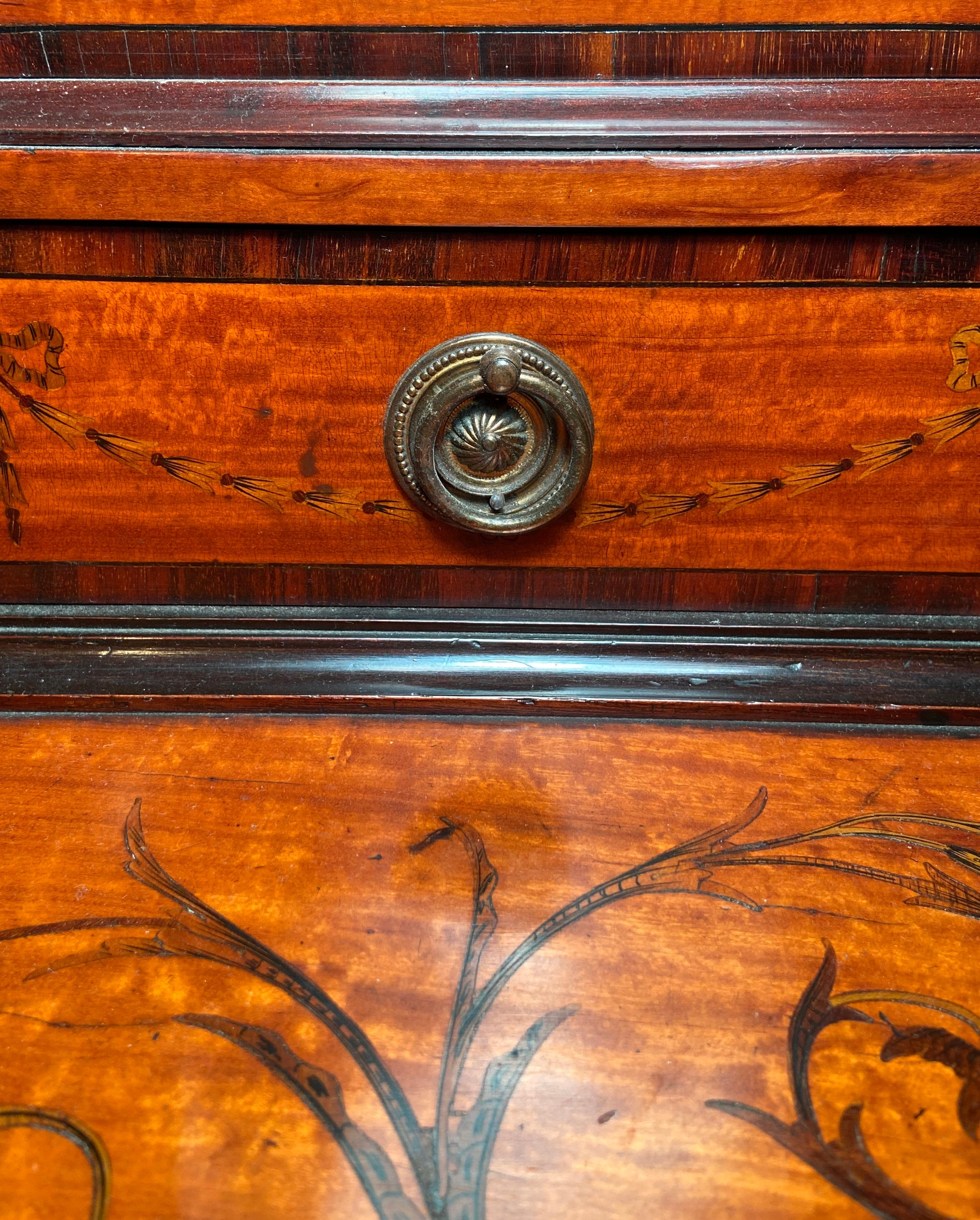 Antique English Sheraton Satinwood Inlaid Secretary w/ Rosewood Banding Ca. 1880 For Sale 13