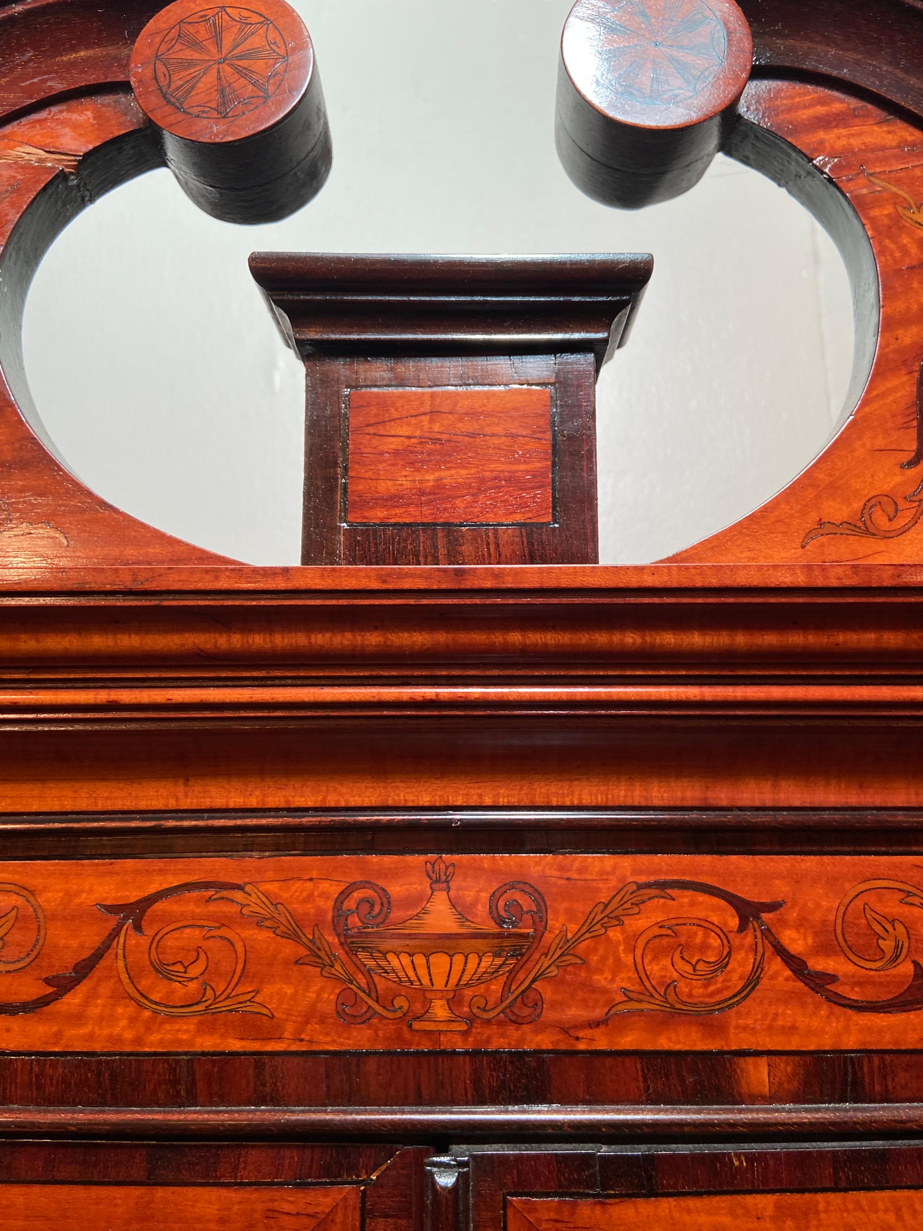Antique English Sheraton Satinwood Inlaid Secretary w/ Rosewood Banding Ca. 1880 For Sale 1