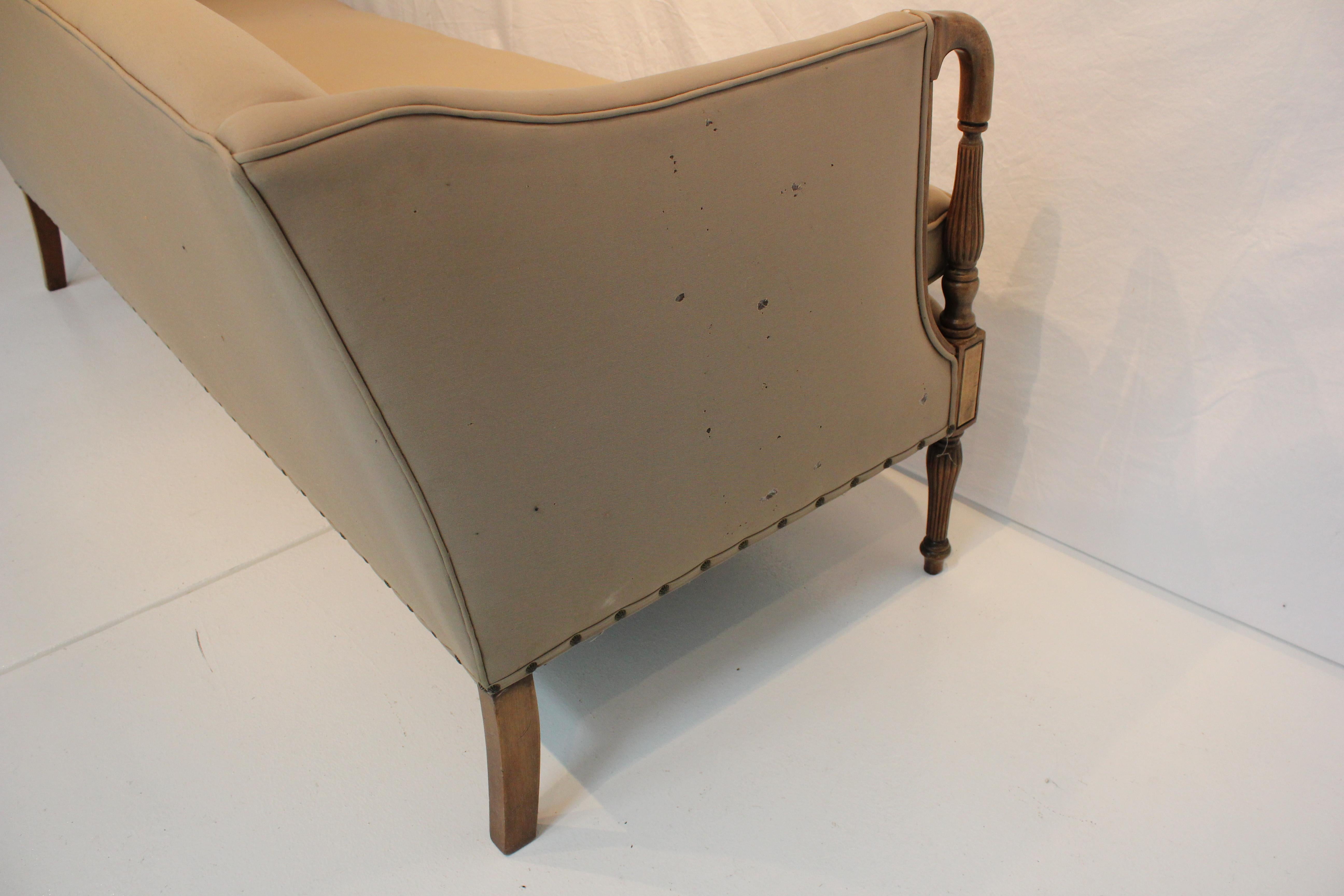 American Antique English Sheraton Style Mahogany Inlay Sofa W/ Down Cushion Circa 1920 For Sale