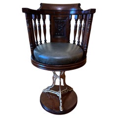 Used English Ship Captains Leather & Oak Chair