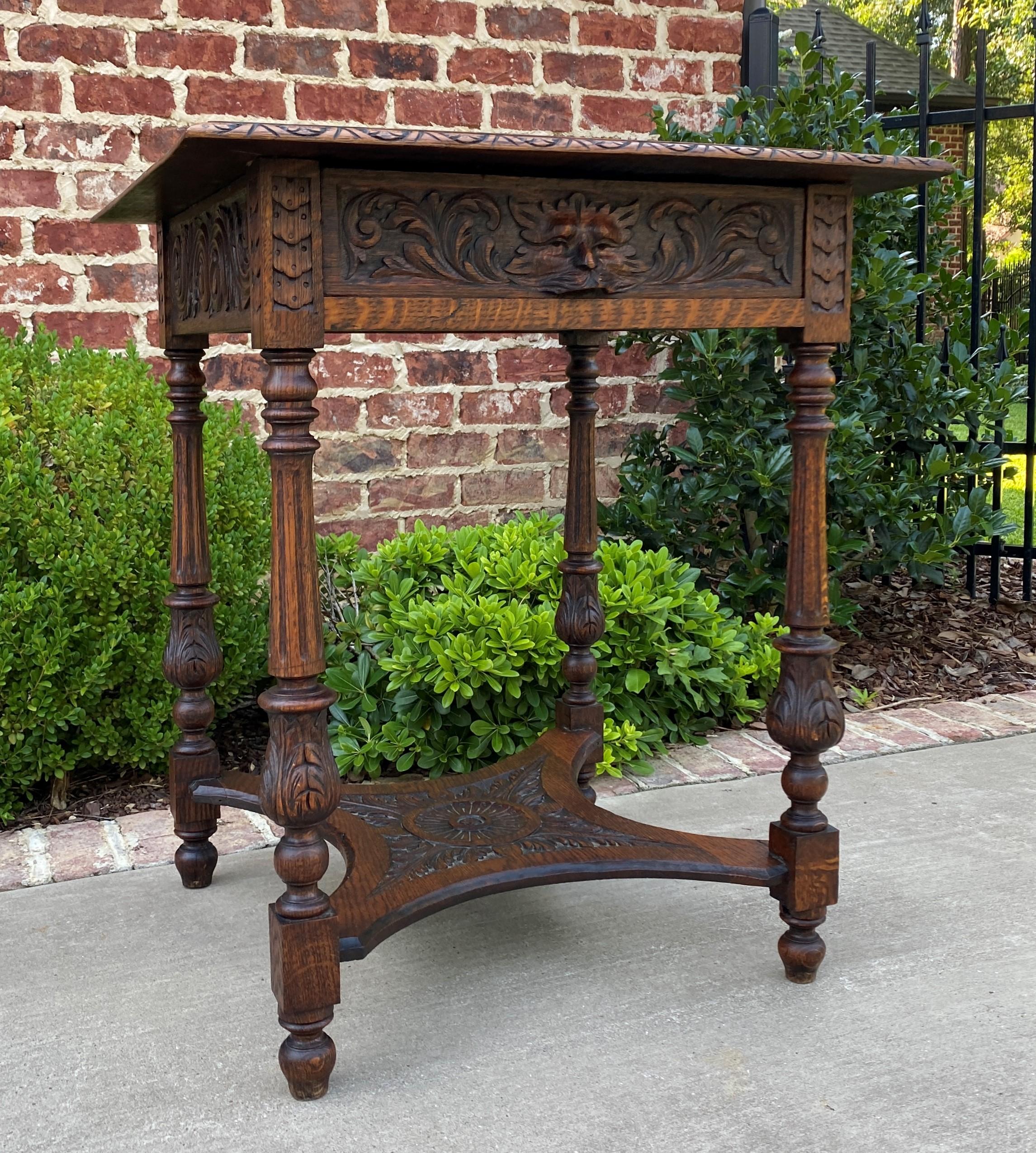Antique English Side End Table Carved Oak 2-Tier Nightstand W Drawer Square Top  5