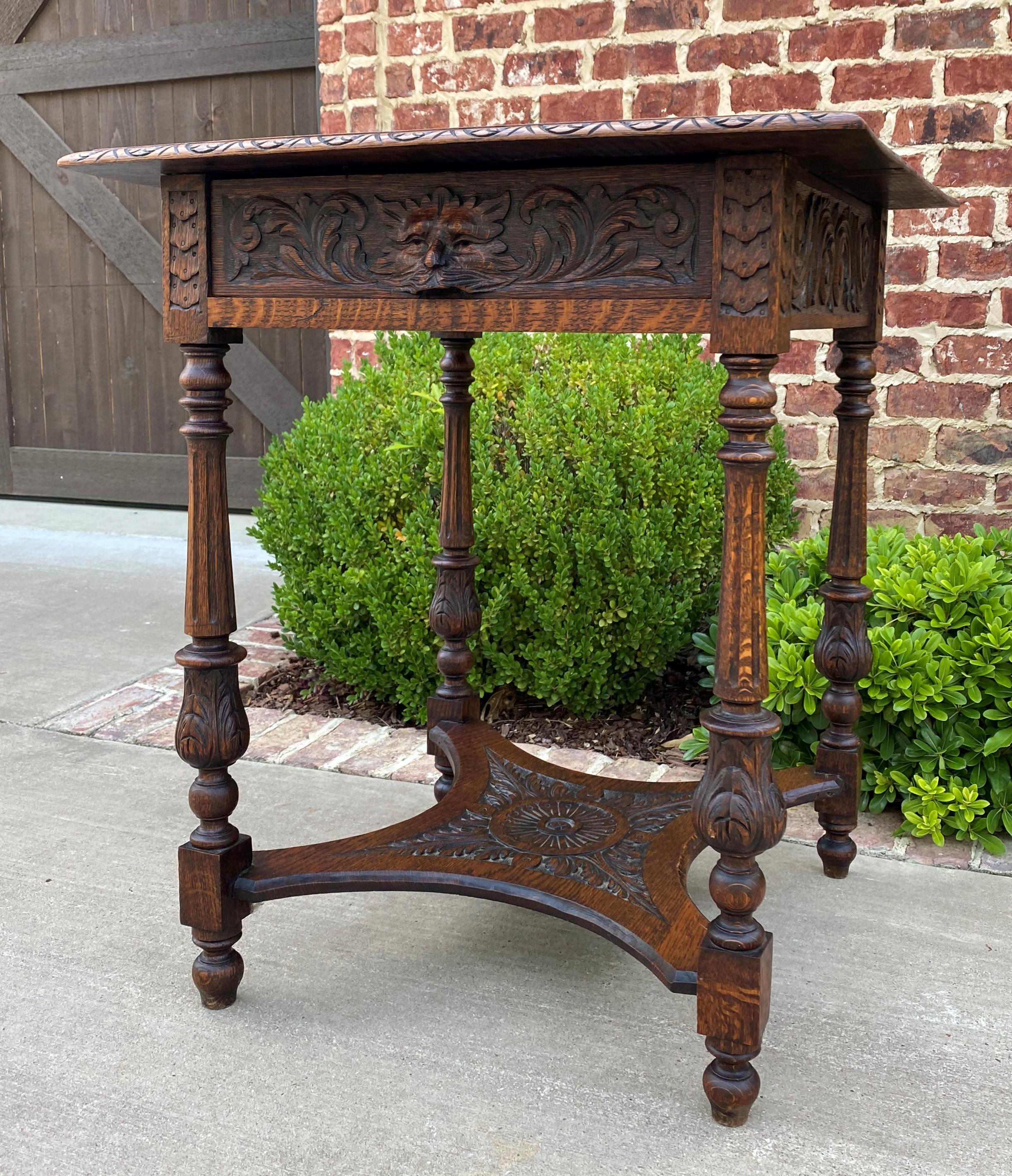 Antique English Side End Table Carved Oak 2-Tier Nightstand W Drawer Square Top  6