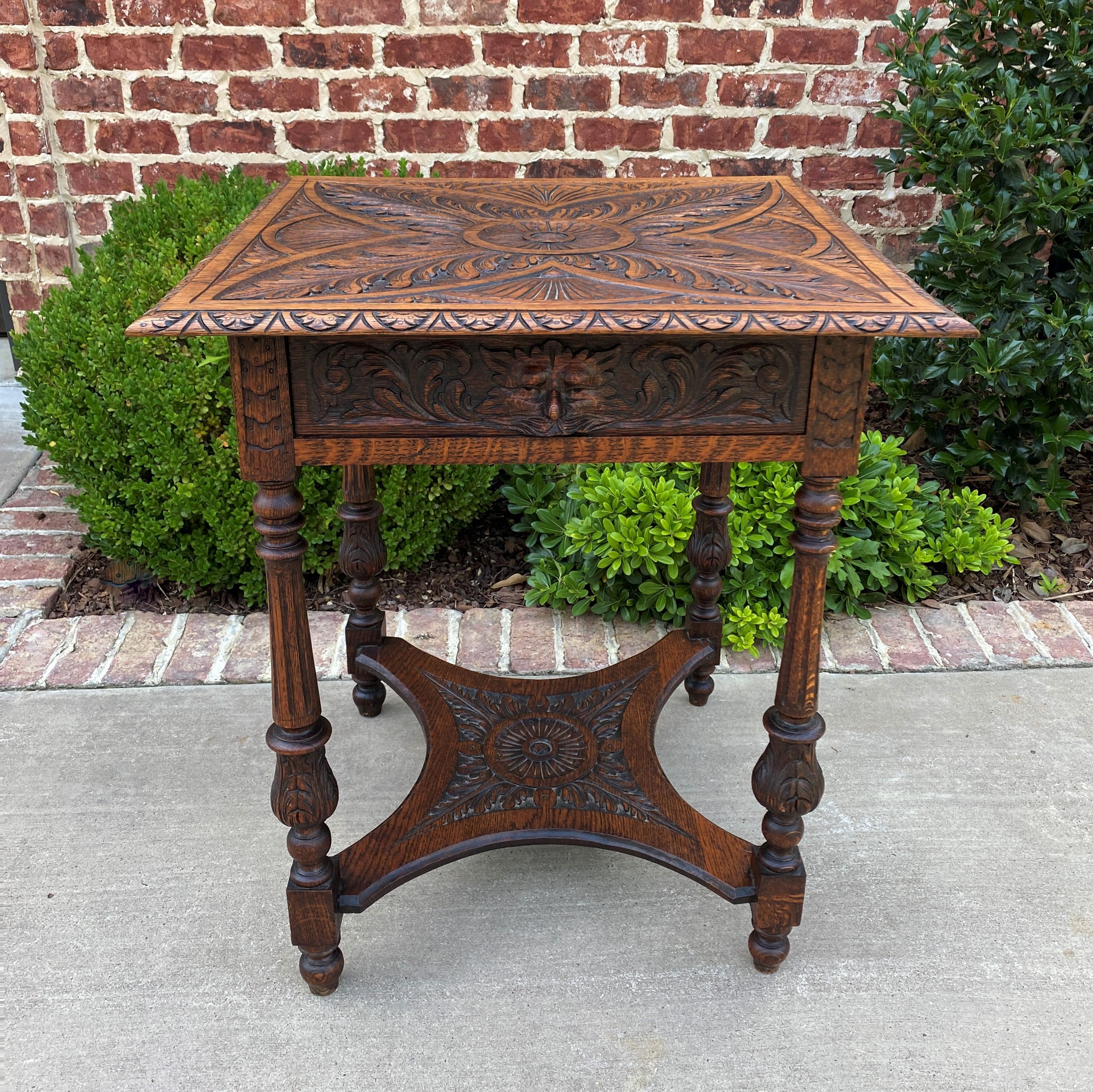 Antique English Side End Table Carved Oak 2-Tier Nightstand W Drawer Square Top  8