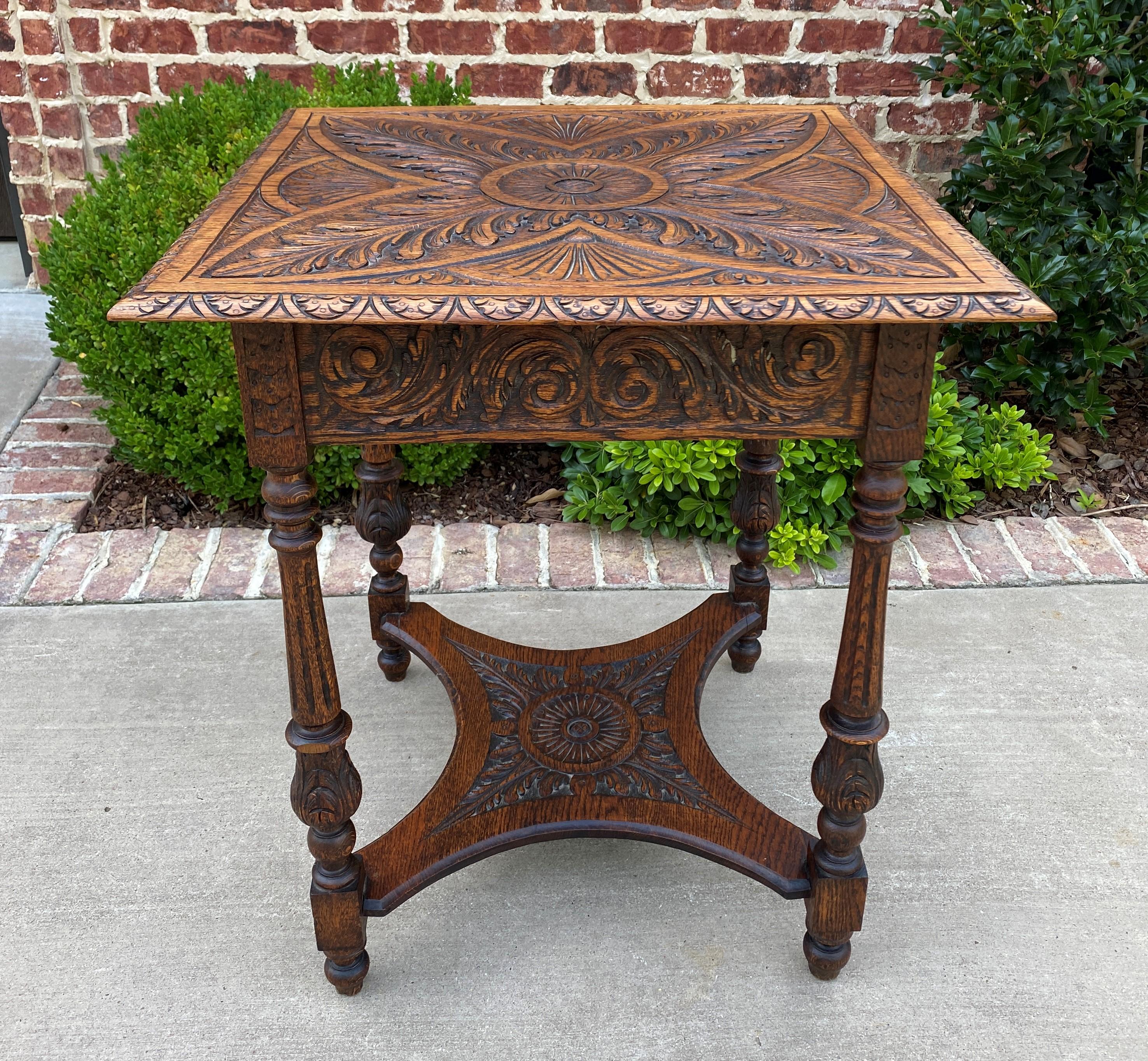 Antique English Side End Table Carved Oak 2-Tier Nightstand W Drawer Square Top  3
