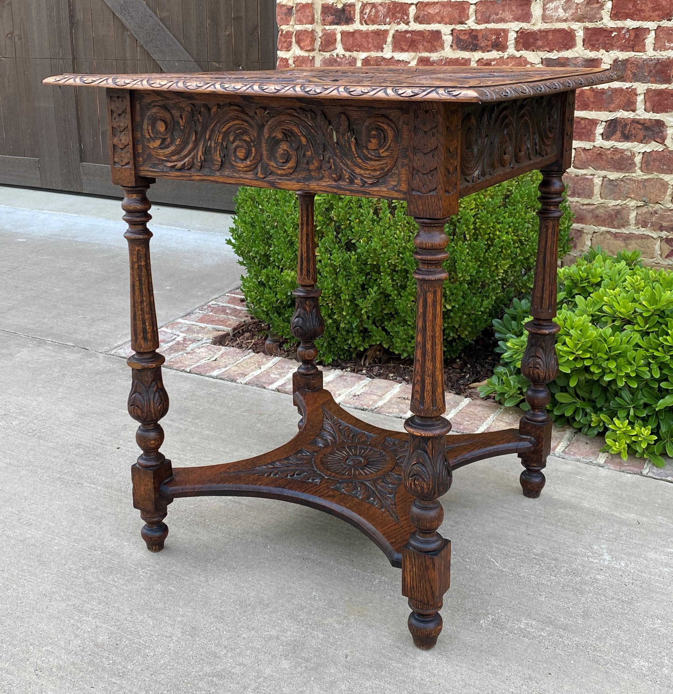 Antique English Side End Table Carved Oak 2-Tier Nightstand W Drawer Square Top  4