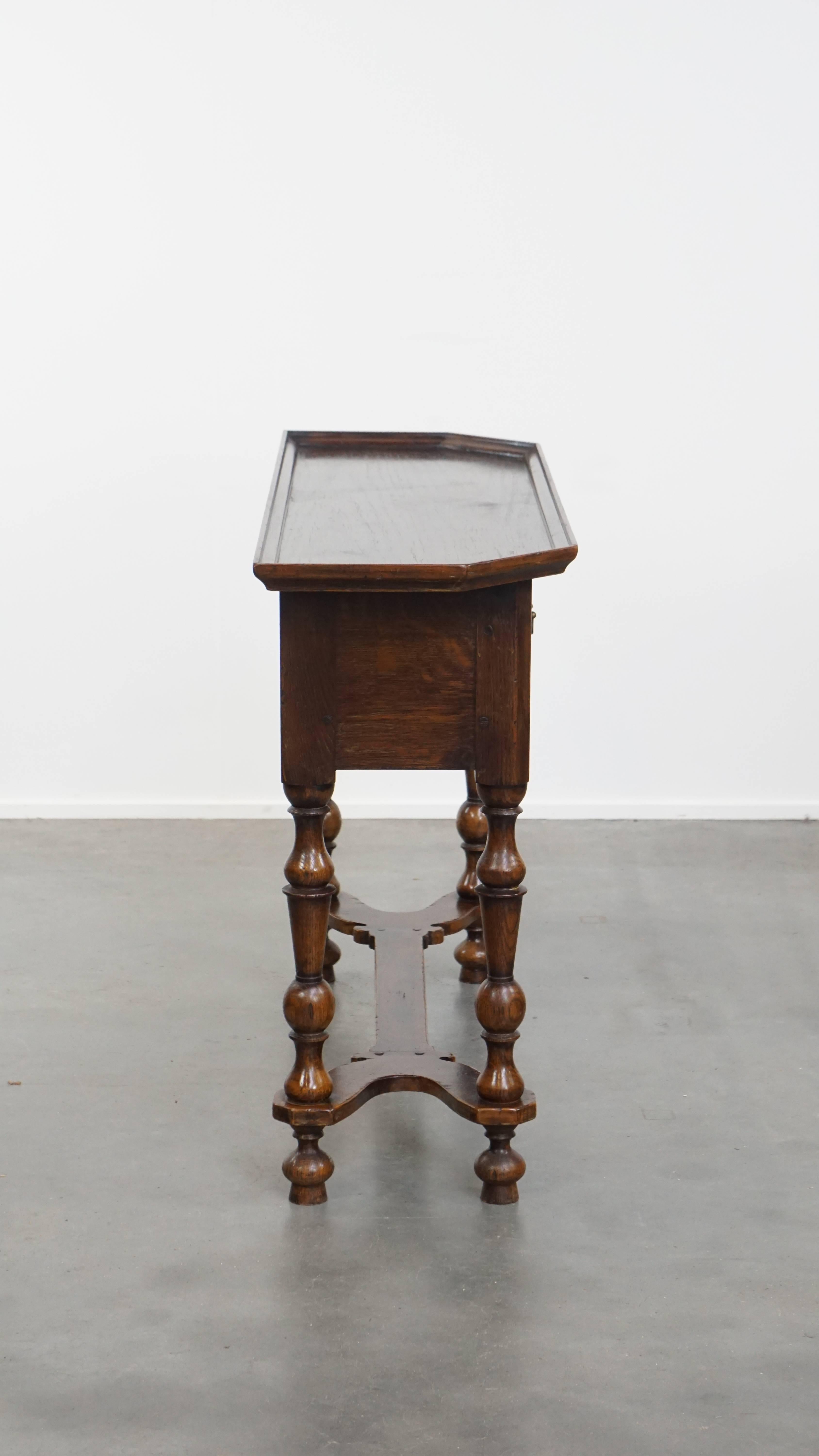 Classical Roman Antique English Side Table / Sideboard in Oak with 2 Drawers For Sale