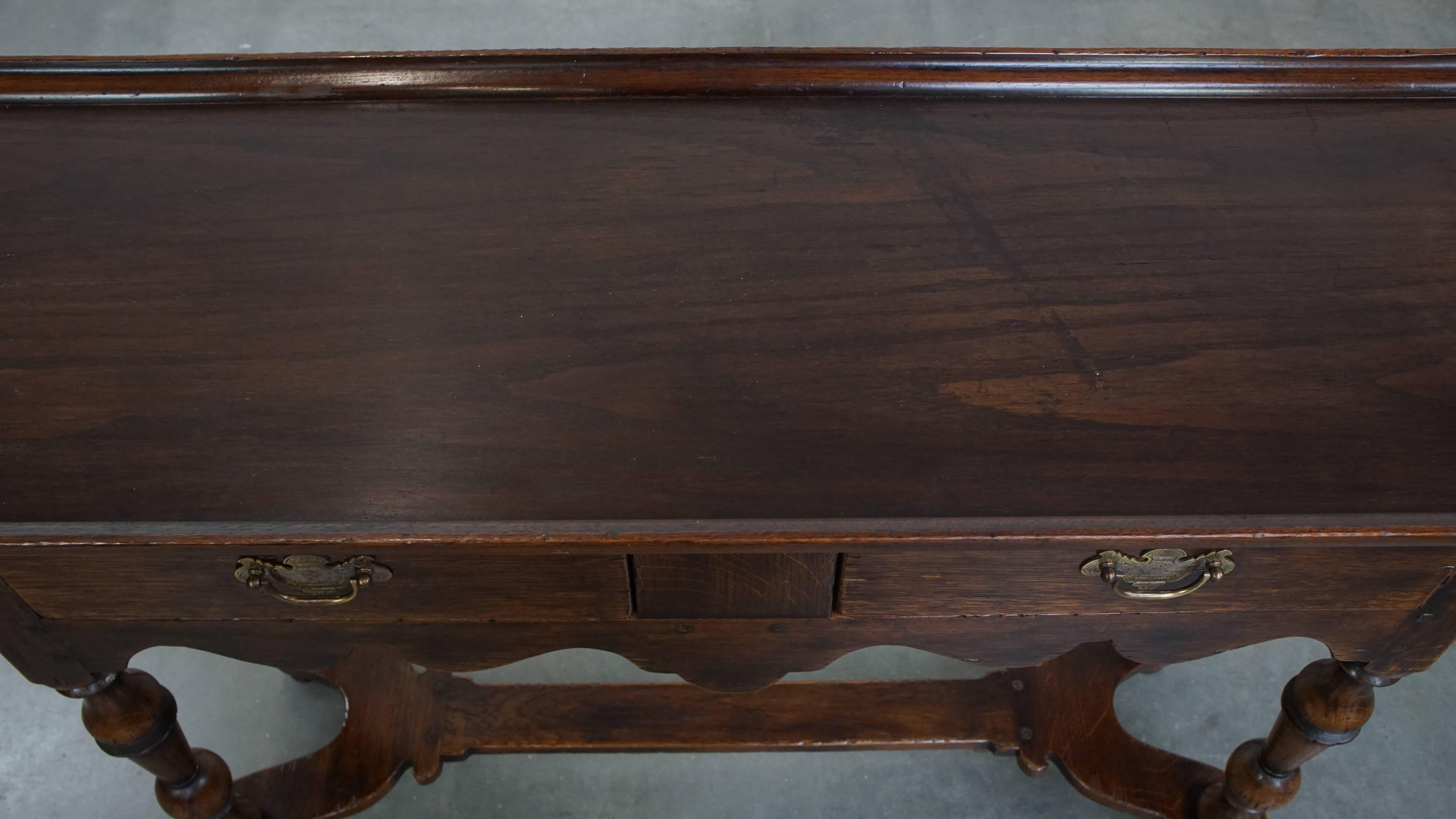 19th Century Antique English Side Table / Sideboard in Oak with 2 Drawers For Sale