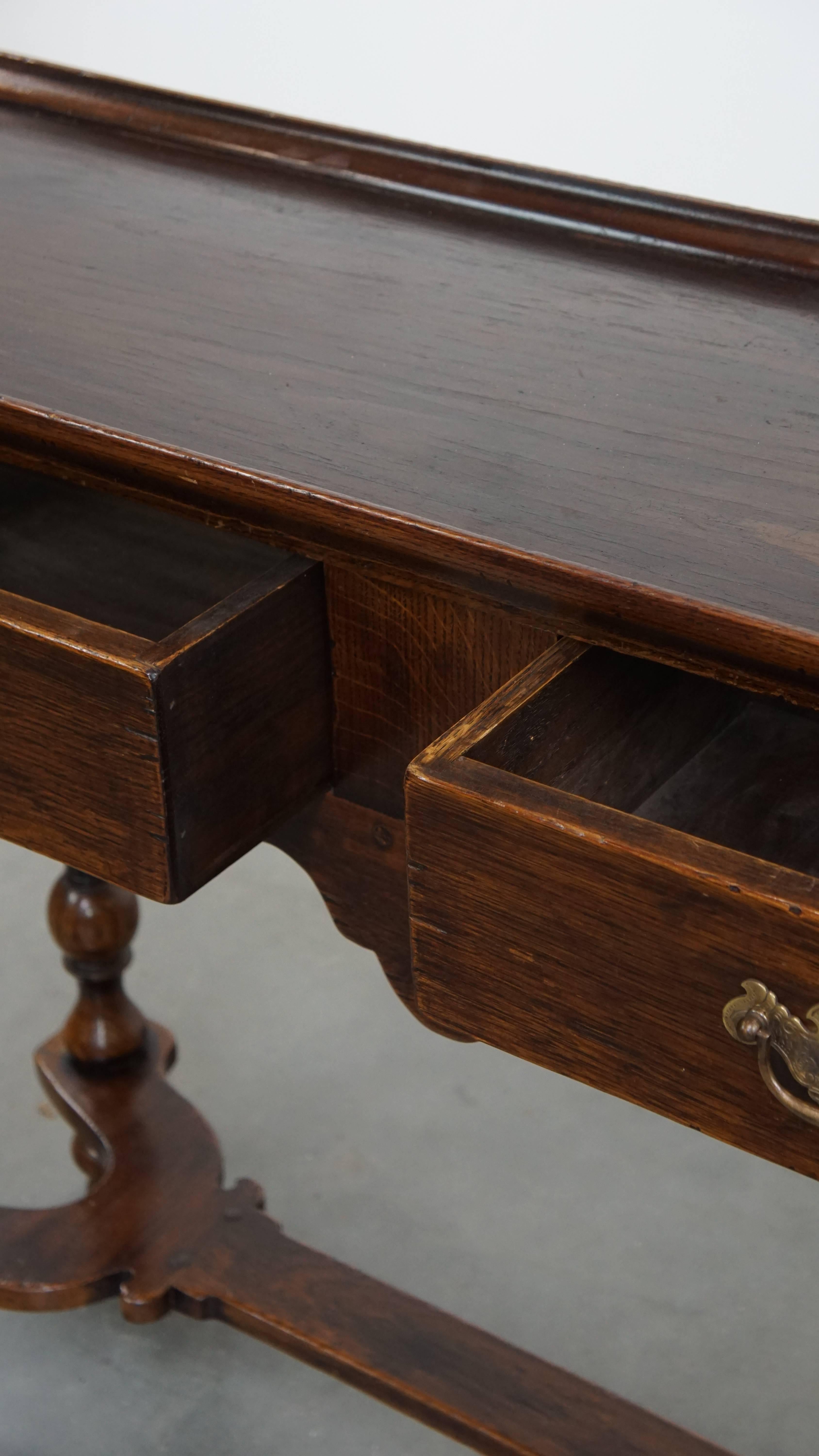 Antique English Side Table / Sideboard in Oak with 2 Drawers For Sale 1