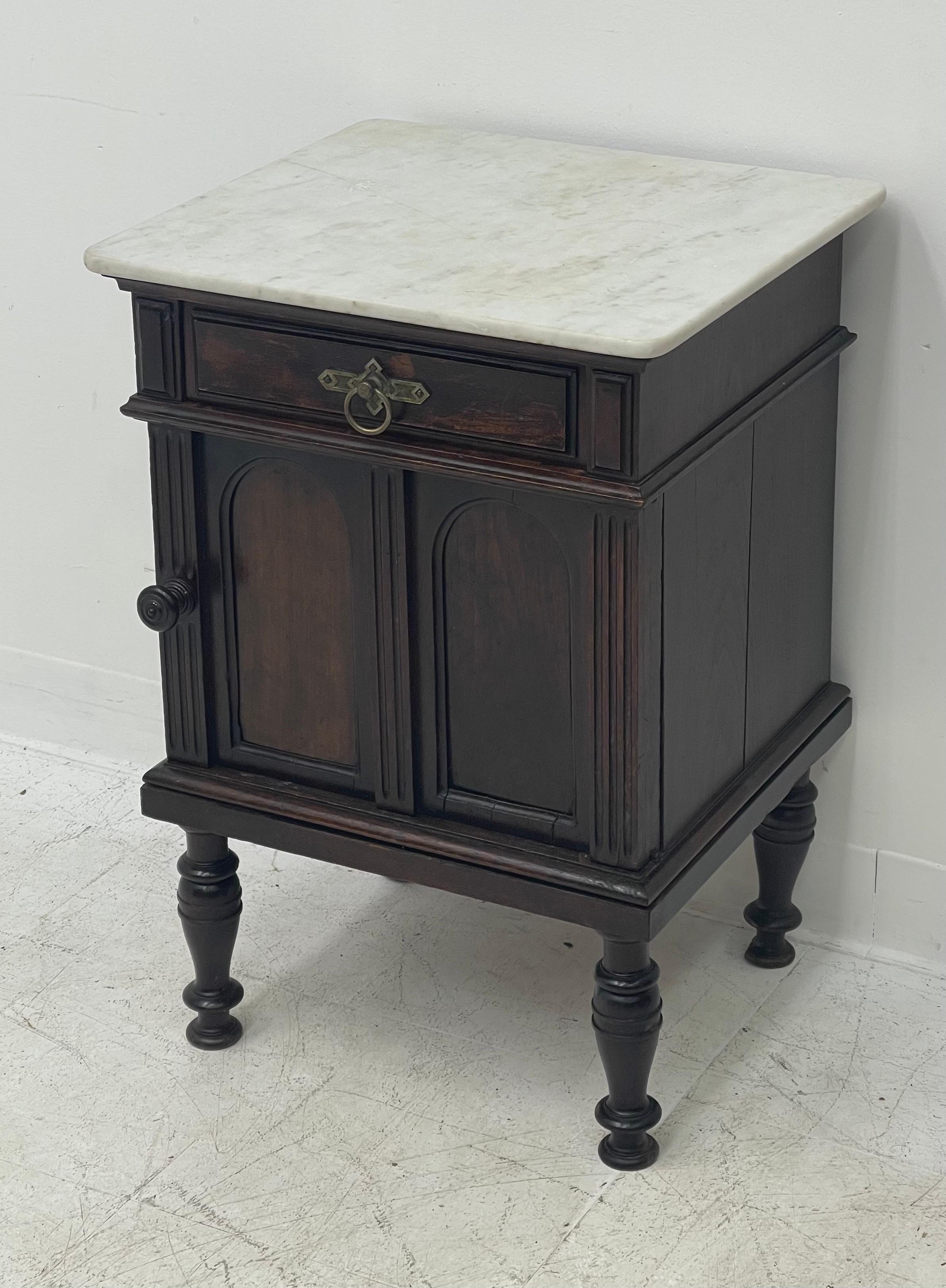 Mahogany Antique English Side Table Stand With Marble Top