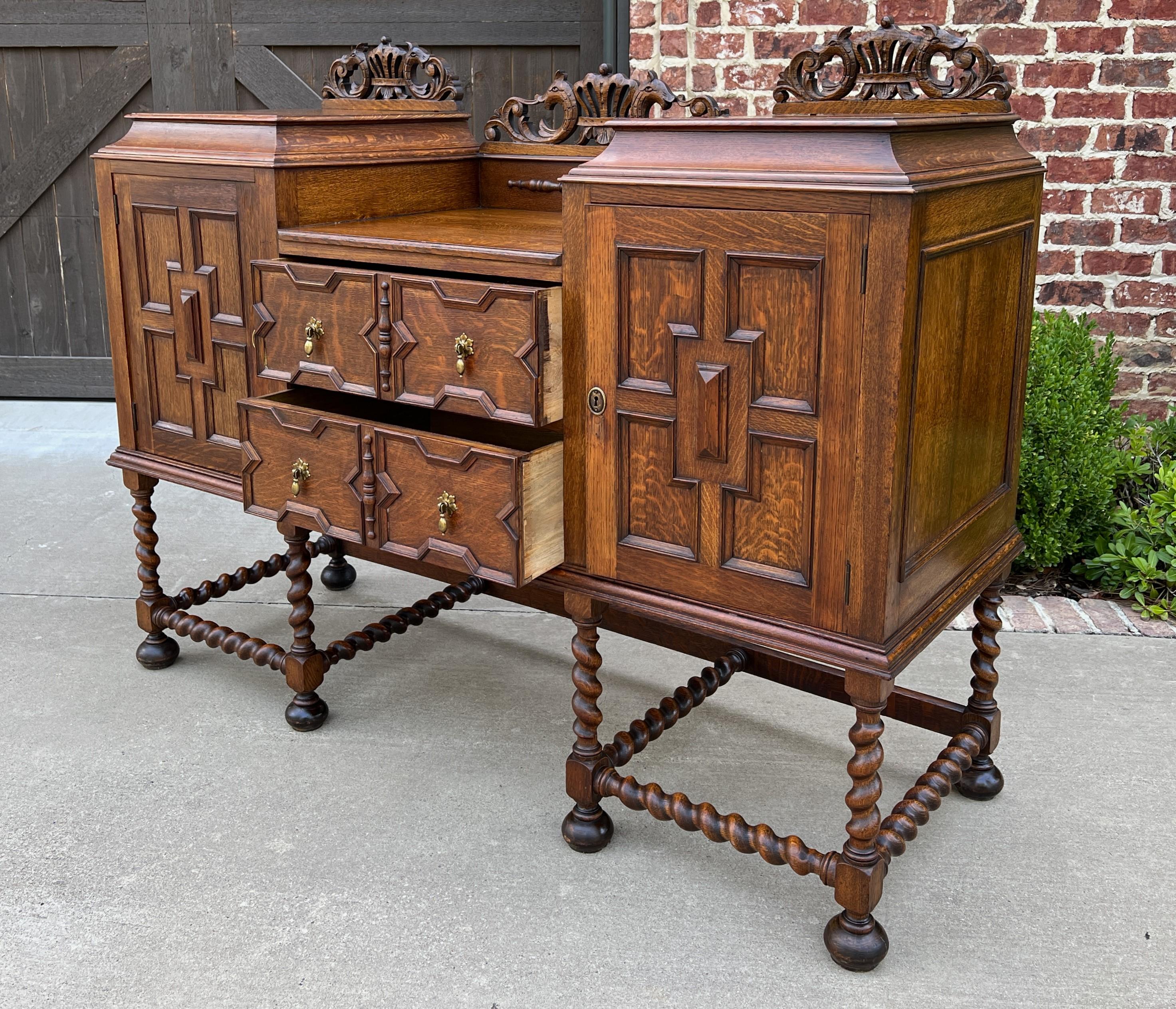 Antique English Sideboard Buffet Server Jacobean Barley Twist Oak Cabinet 6