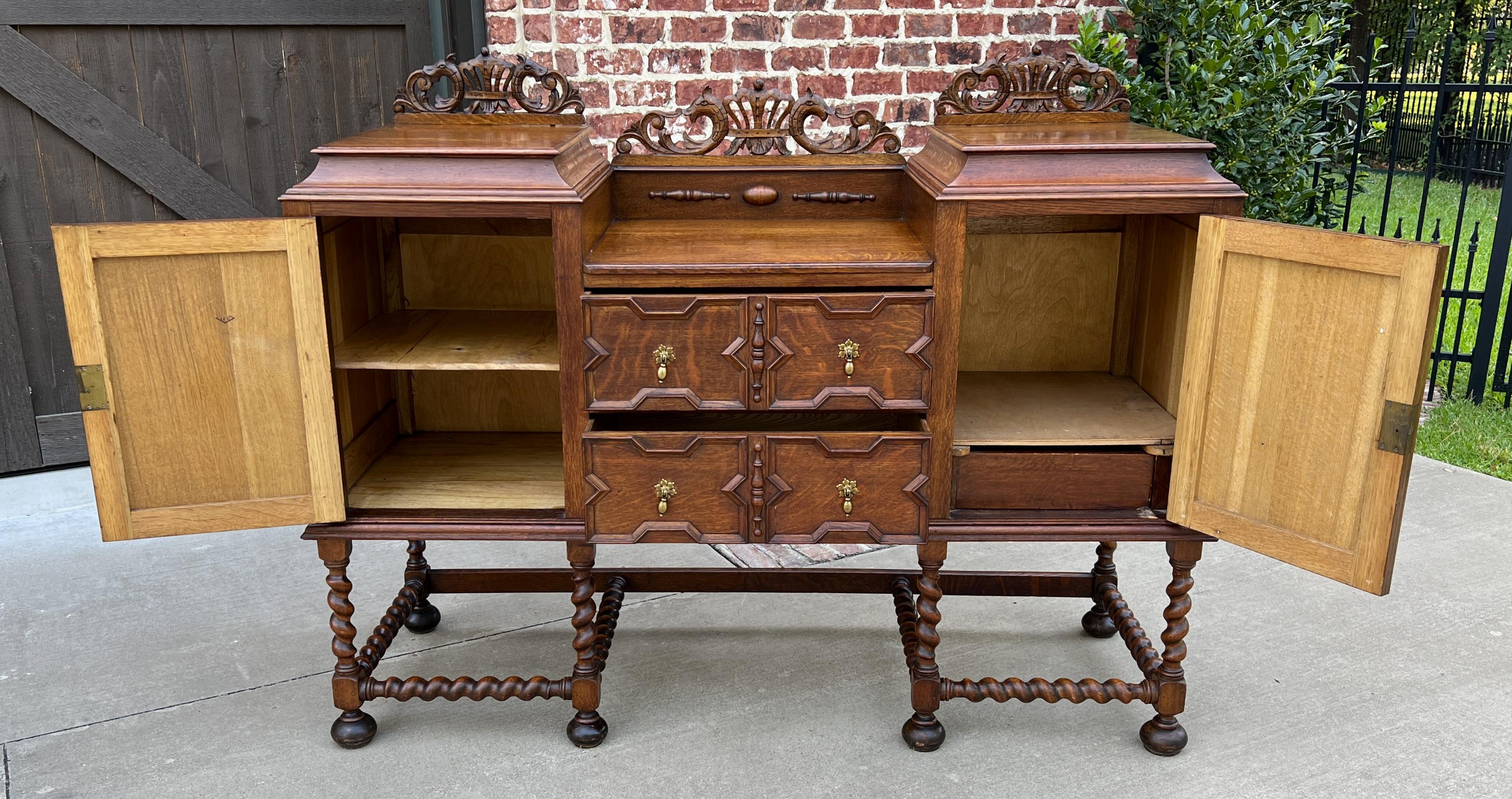 Antique English Sideboard Buffet Server Jacobean Barley Twist Oak Cabinet 9