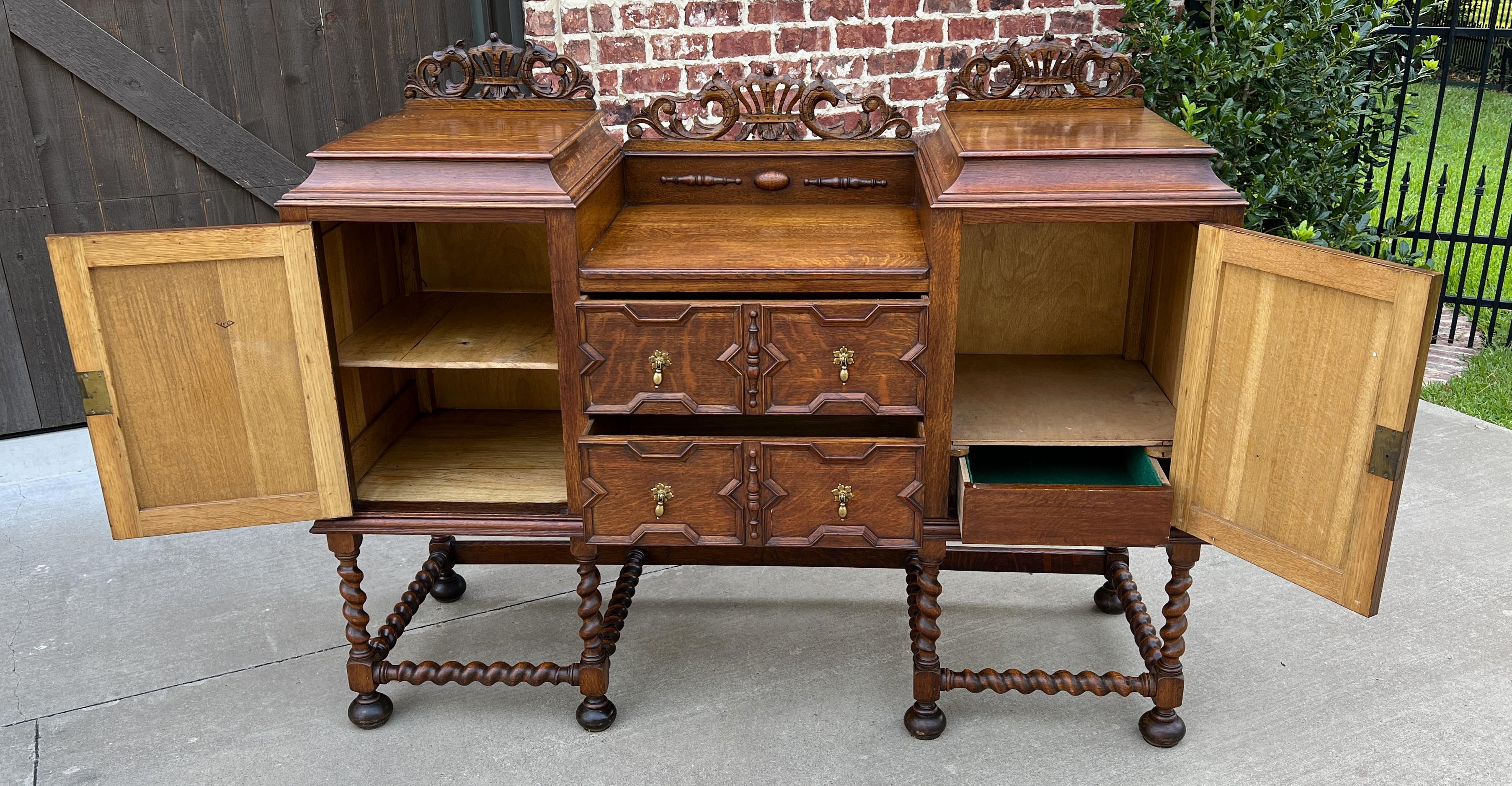 Antique English Sideboard Buffet Server Jacobean Barley Twist Oak Cabinet 10