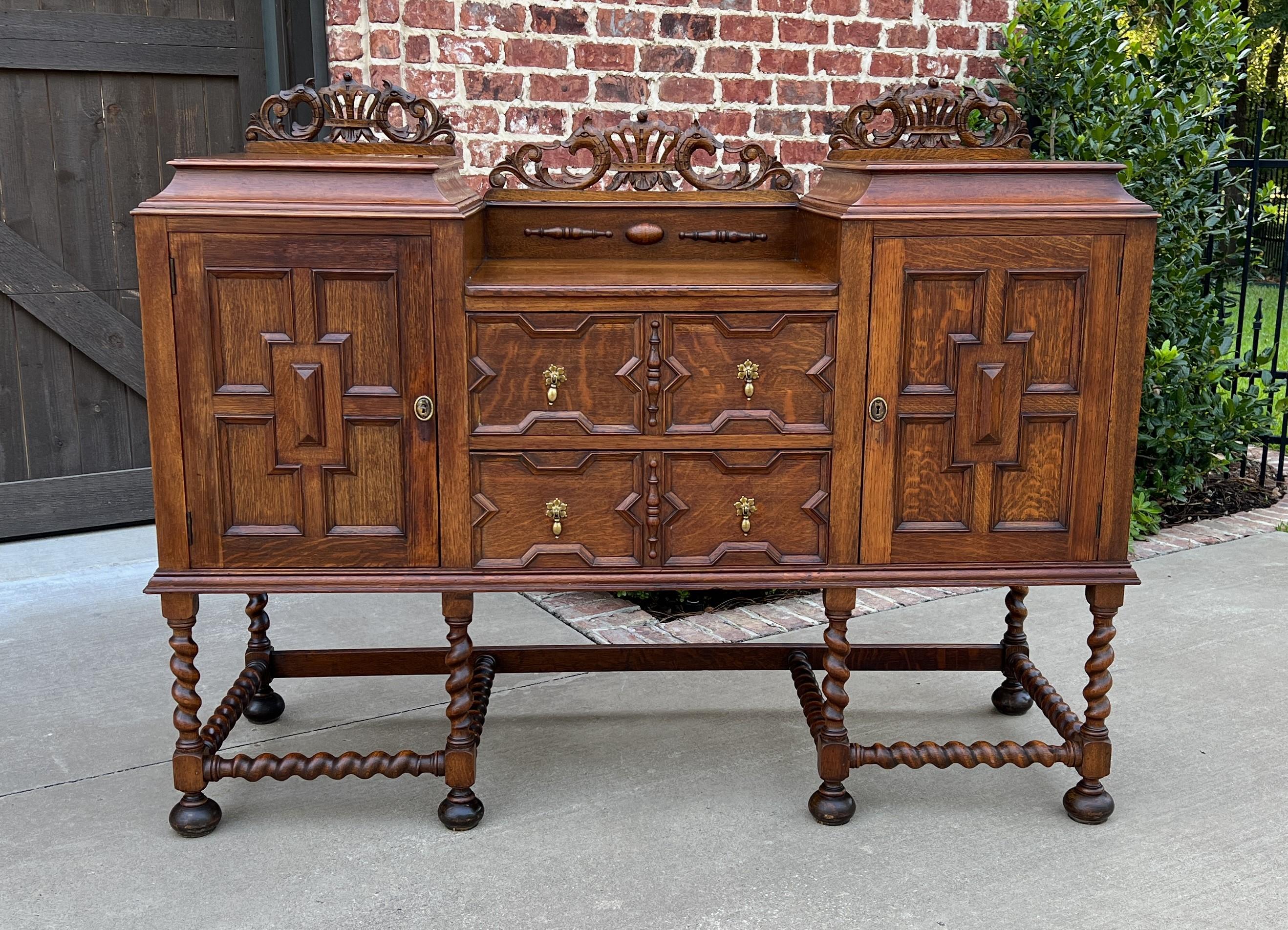 Antique English Sideboard Buffet Server Jacobean Barley Twist Oak Cabinet 11