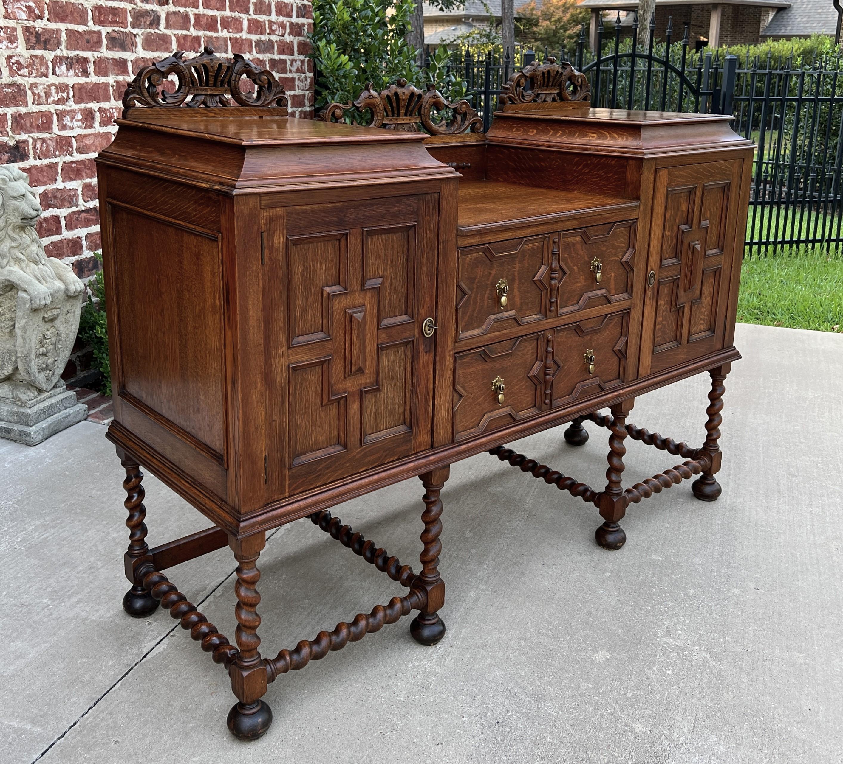 Antique English Sideboard Buffet Server Jacobean Barley Twist Oak Cabinet 12