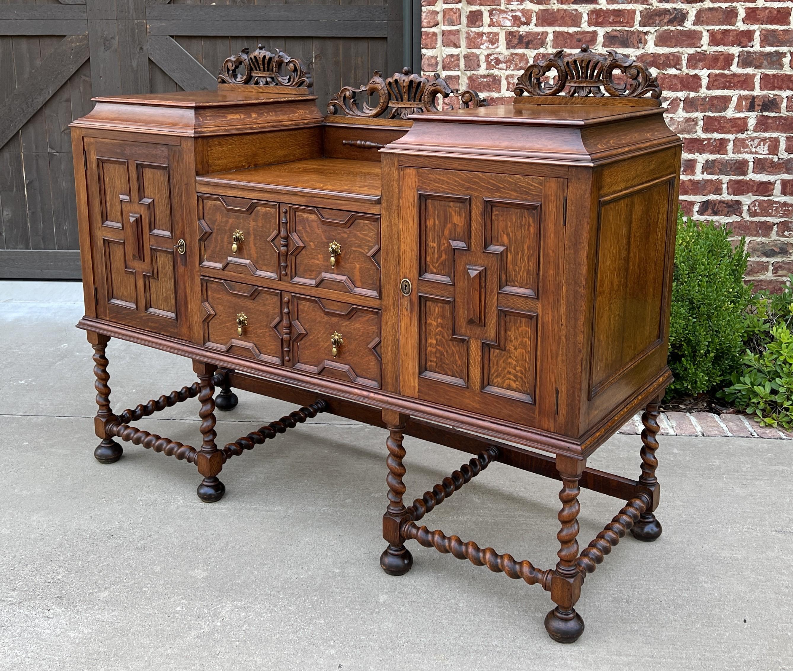 Antique English Sideboard Buffet Server Jacobean Barley Twist Oak Cabinet 13