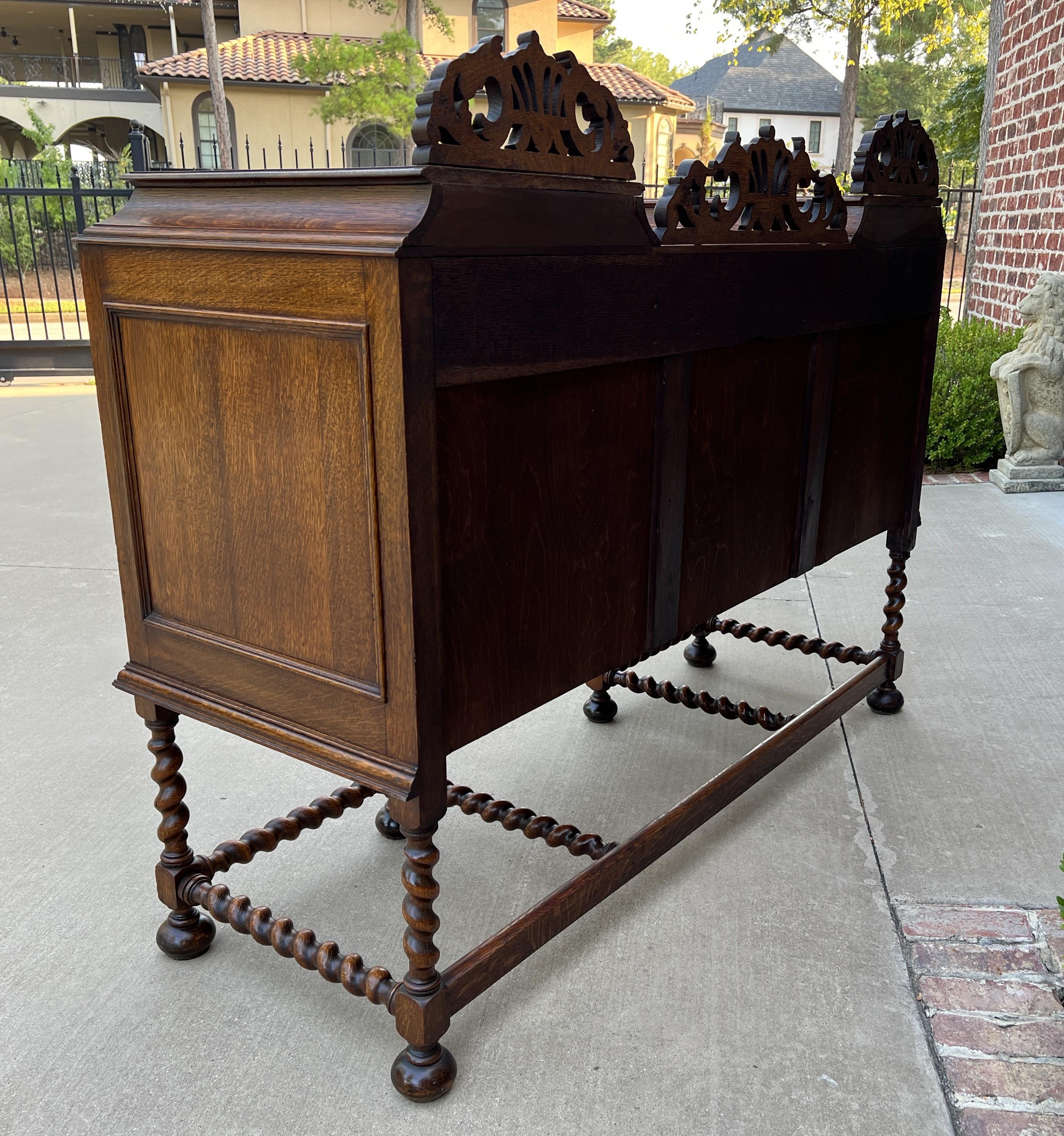 Antique English Sideboard Buffet Server Jacobean Barley Twist Oak Cabinet 14