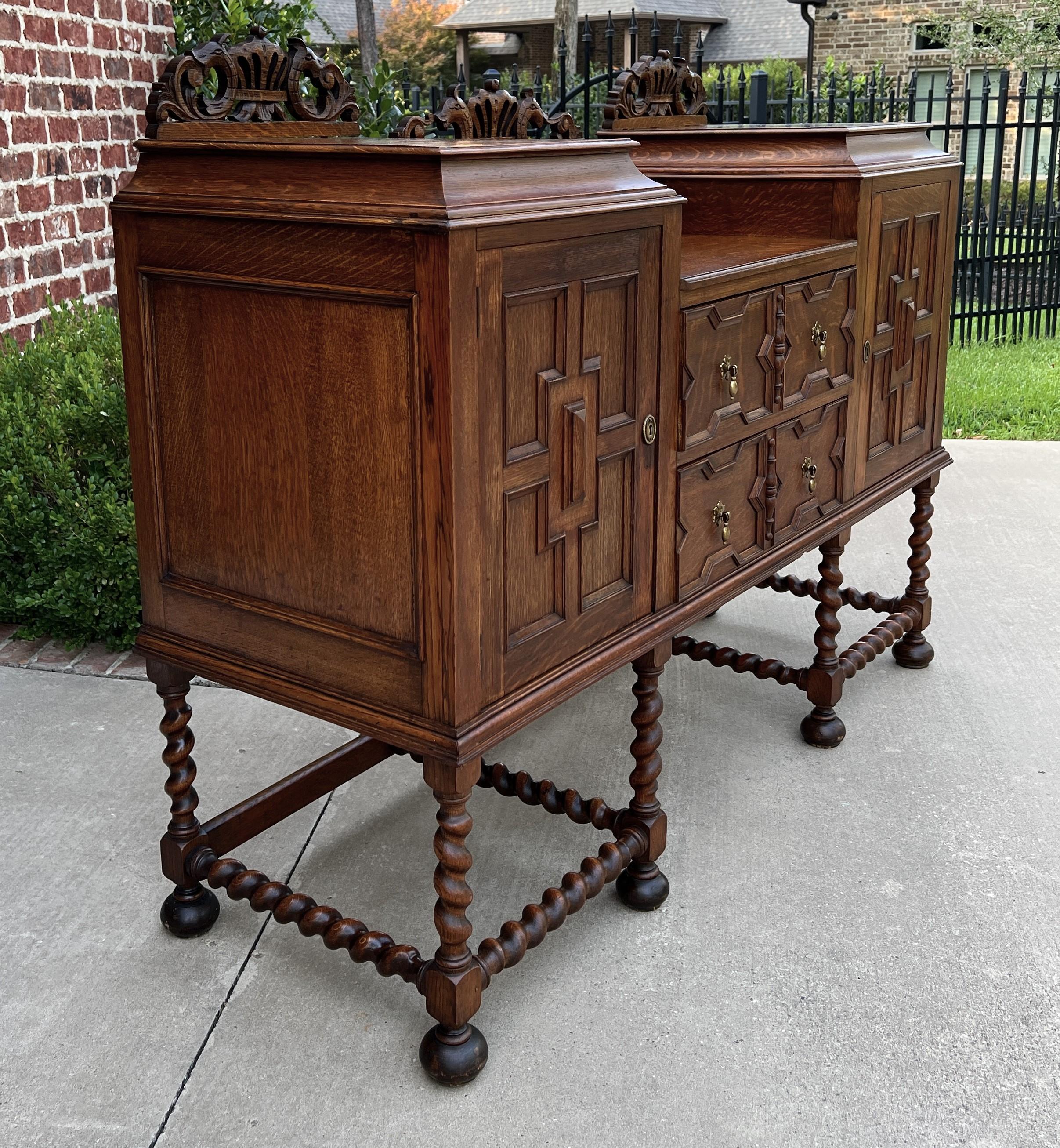 Carved Antique English Sideboard Buffet Server Jacobean Barley Twist Oak Cabinet