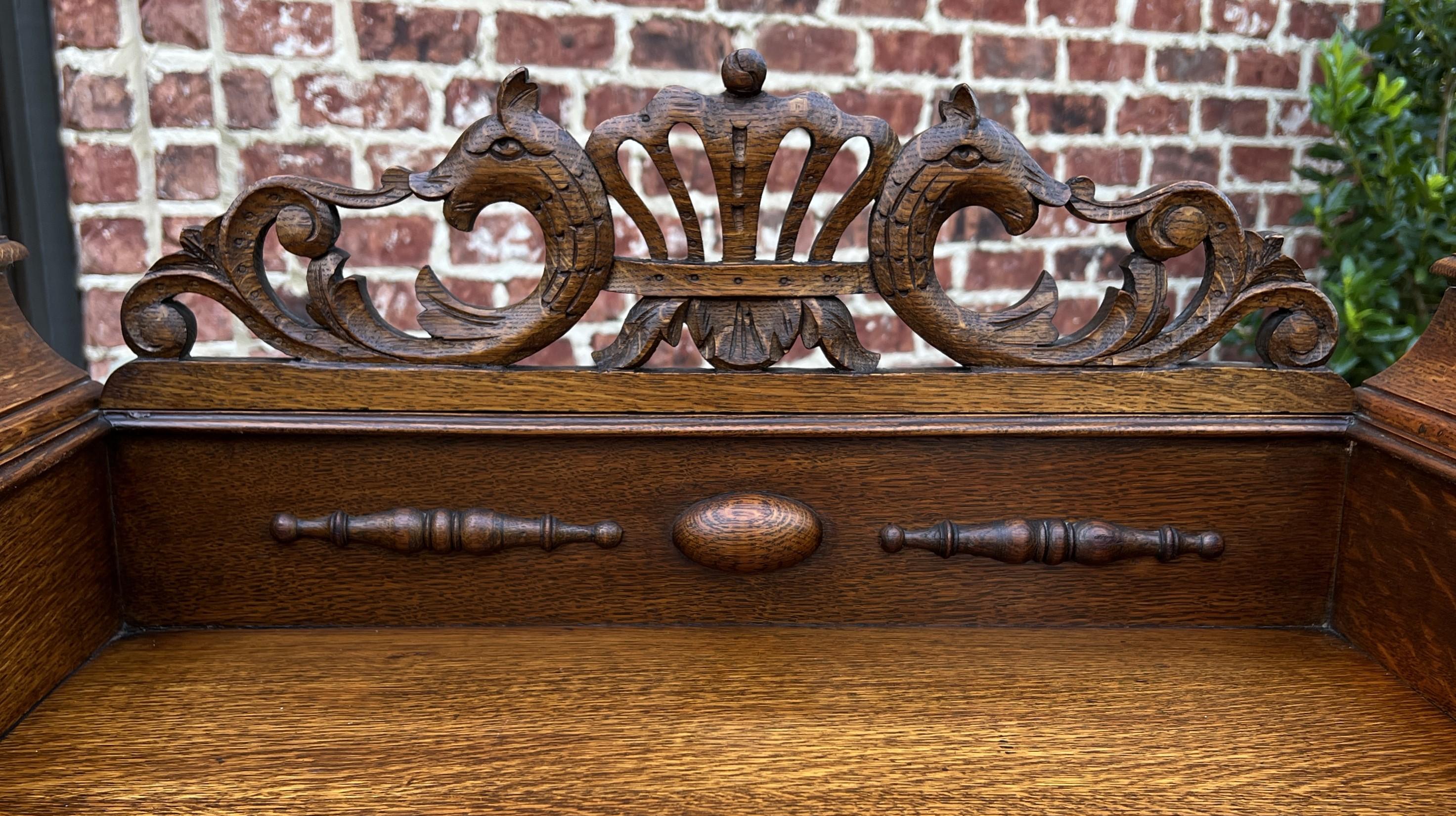 Antique English Sideboard Buffet Server Jacobean Barley Twist Oak Cabinet In Good Condition In Tyler, TX