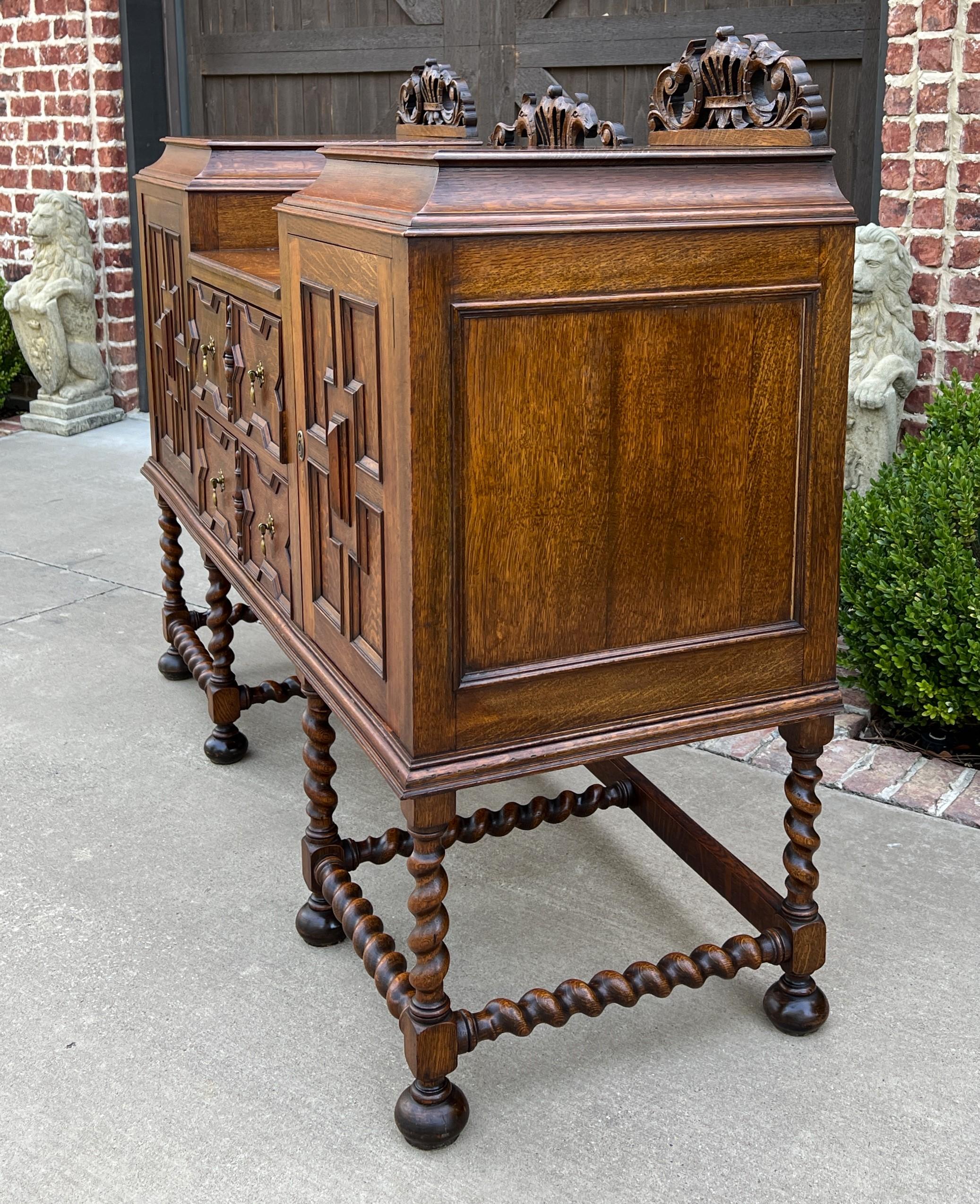 Antique English Sideboard Buffet Server Jacobean Barley Twist Oak Cabinet 2