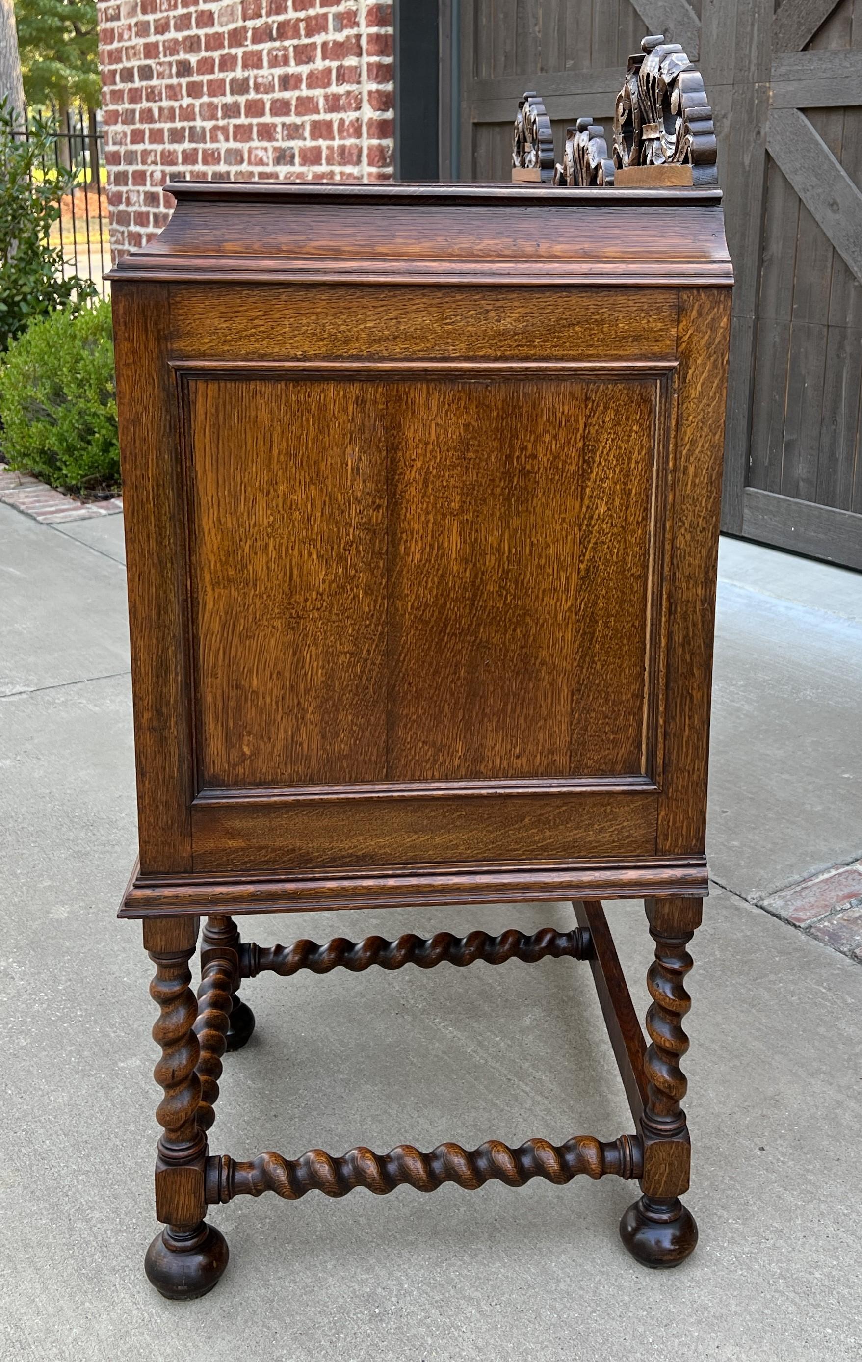 Antique English Sideboard Buffet Server Jacobean Barley Twist Oak Cabinet 3