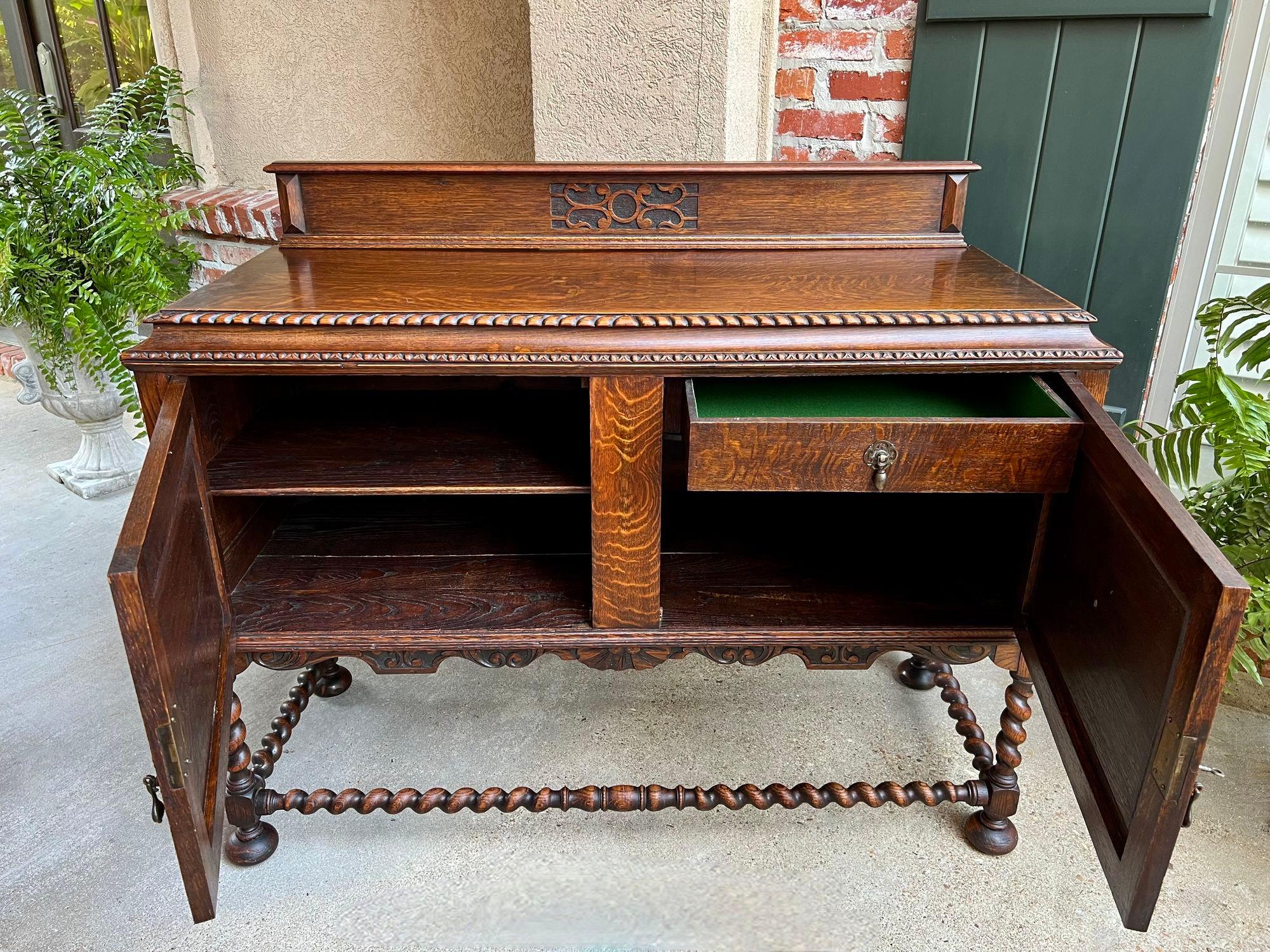 Antique English Sideboard Server Buffet BARLEY TWIST Carved Tiger Oak Jacobean 6
