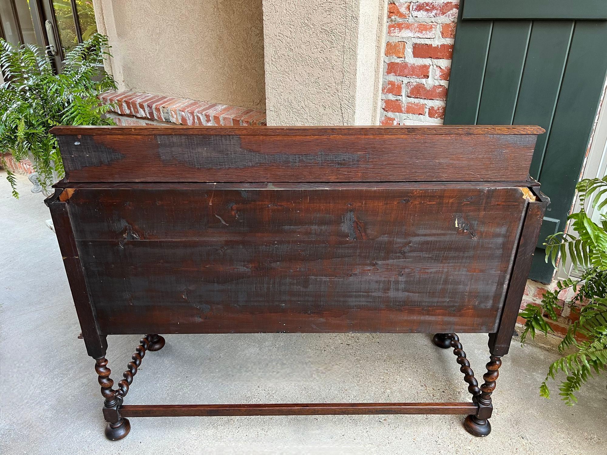 Antique English Sideboard Server Buffet BARLEY TWIST Carved Tiger Oak Jacobean 7