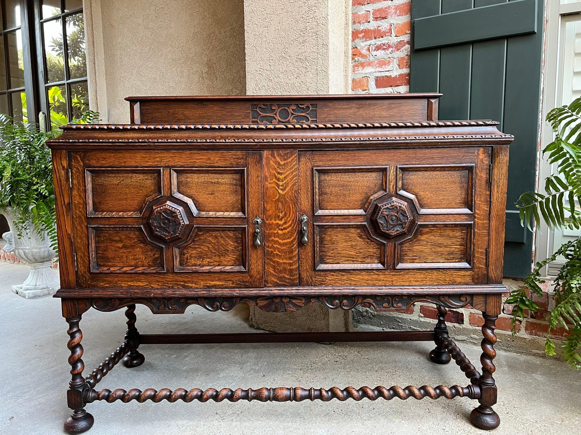 Antique English Sideboard Server Buffet BARLEY TWIST Carved Tiger Oak Jacobean 8