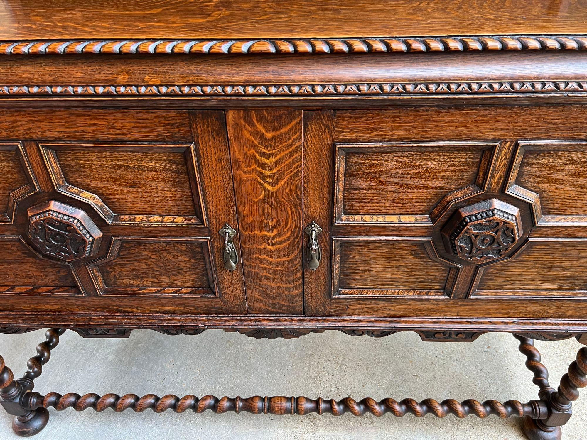 Antique English Sideboard Server Buffet BARLEY TWIST Carved Tiger Oak Jacobean 9