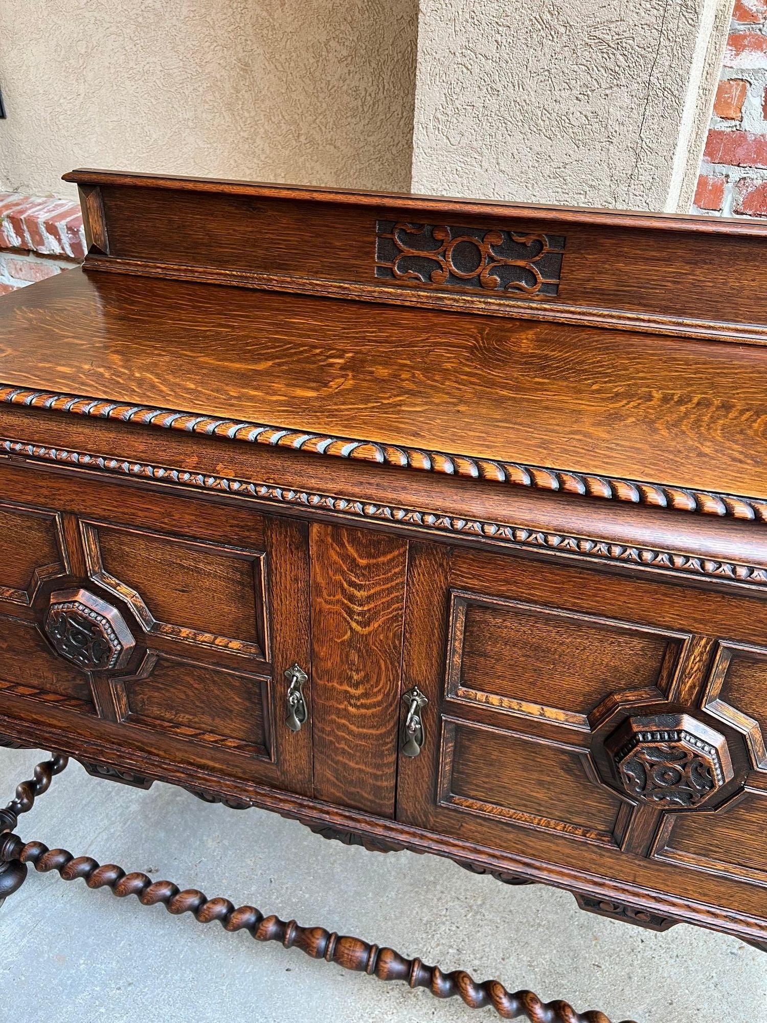 Antique English Sideboard Server Buffet BARLEY TWIST Carved Tiger Oak Jacobean 10