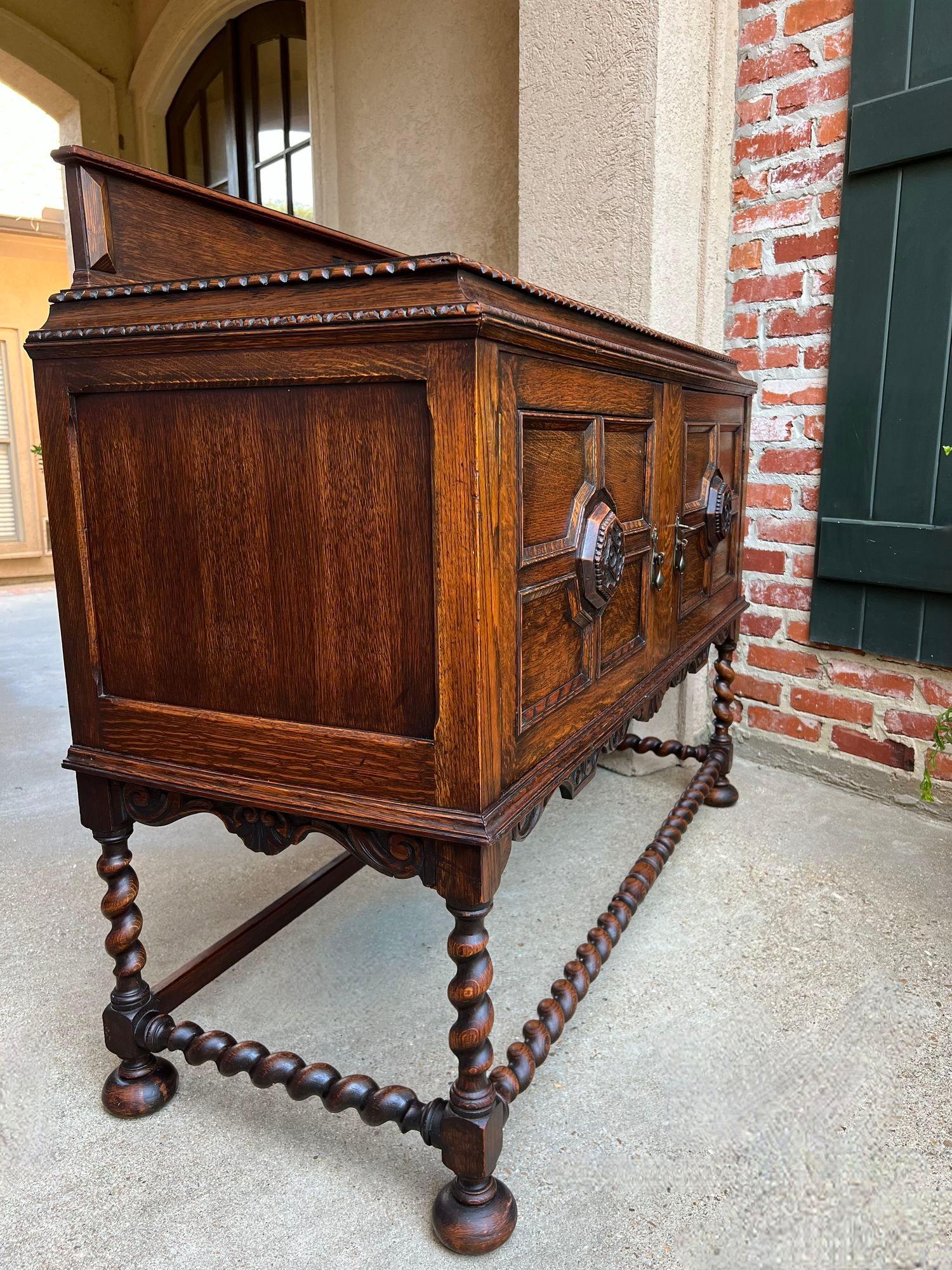 Antique English Sideboard Server Buffet BARLEY TWIST Carved Tiger Oak Jacobean 13