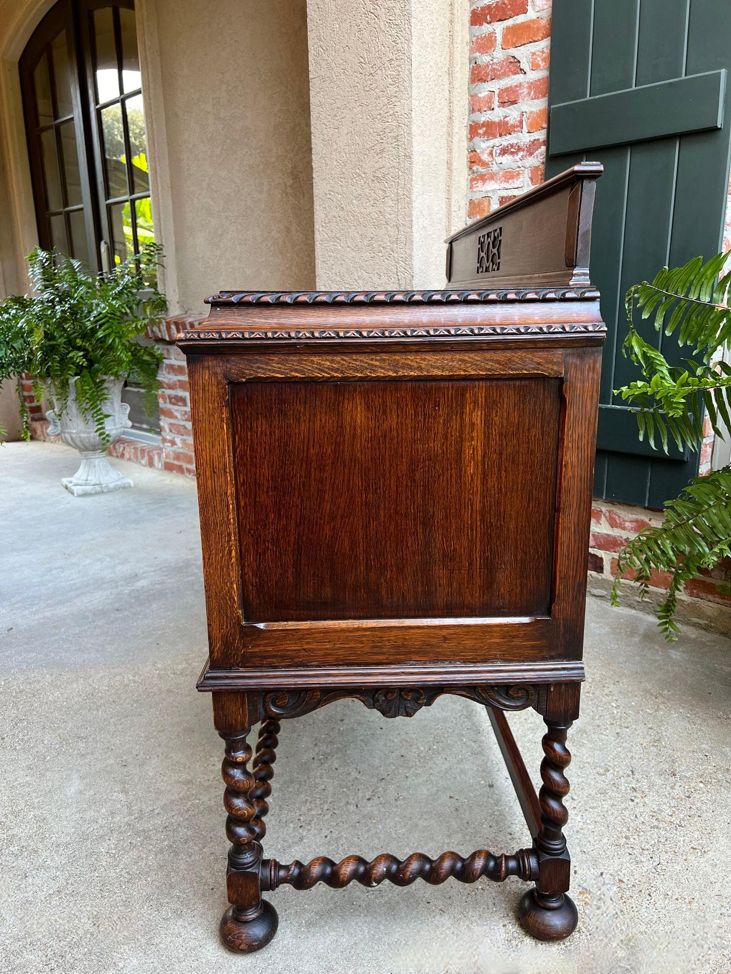 Antique English Sideboard Server Buffet BARLEY TWIST Carved Tiger Oak Jacobean 14