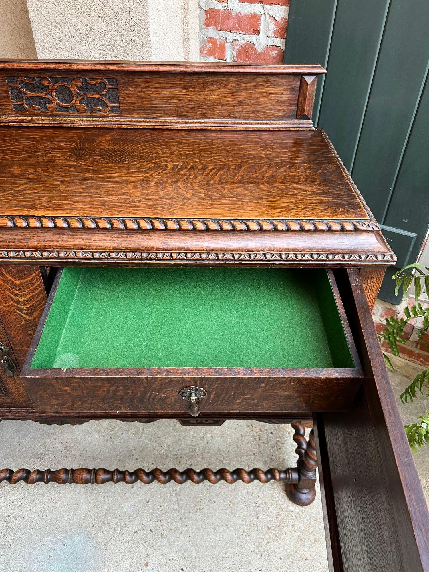Antique English Sideboard Server Buffet BARLEY TWIST Carved Tiger Oak Jacobean 15