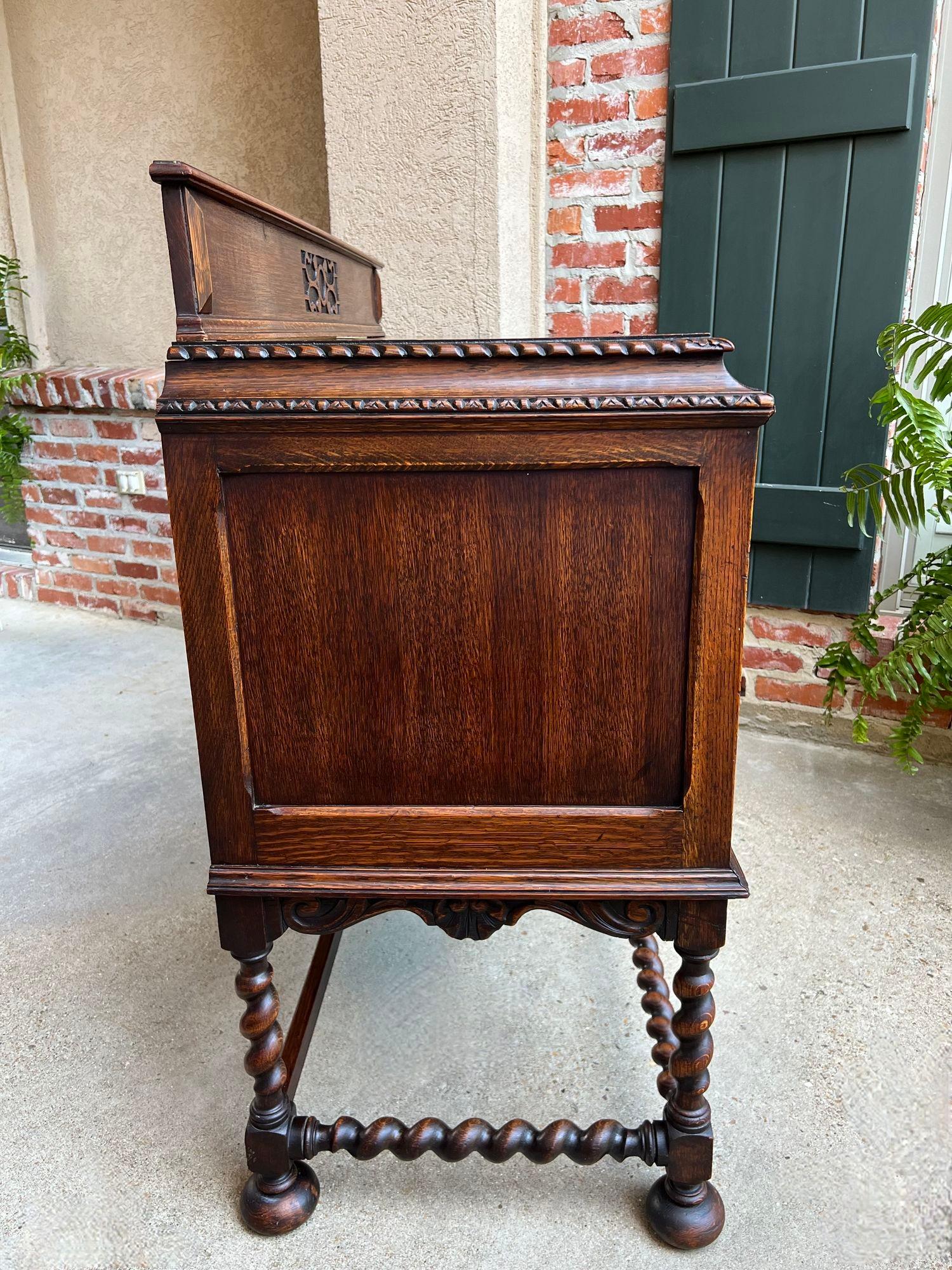 Antique English Sideboard Server Buffet BARLEY TWIST Carved Tiger Oak Jacobean 3