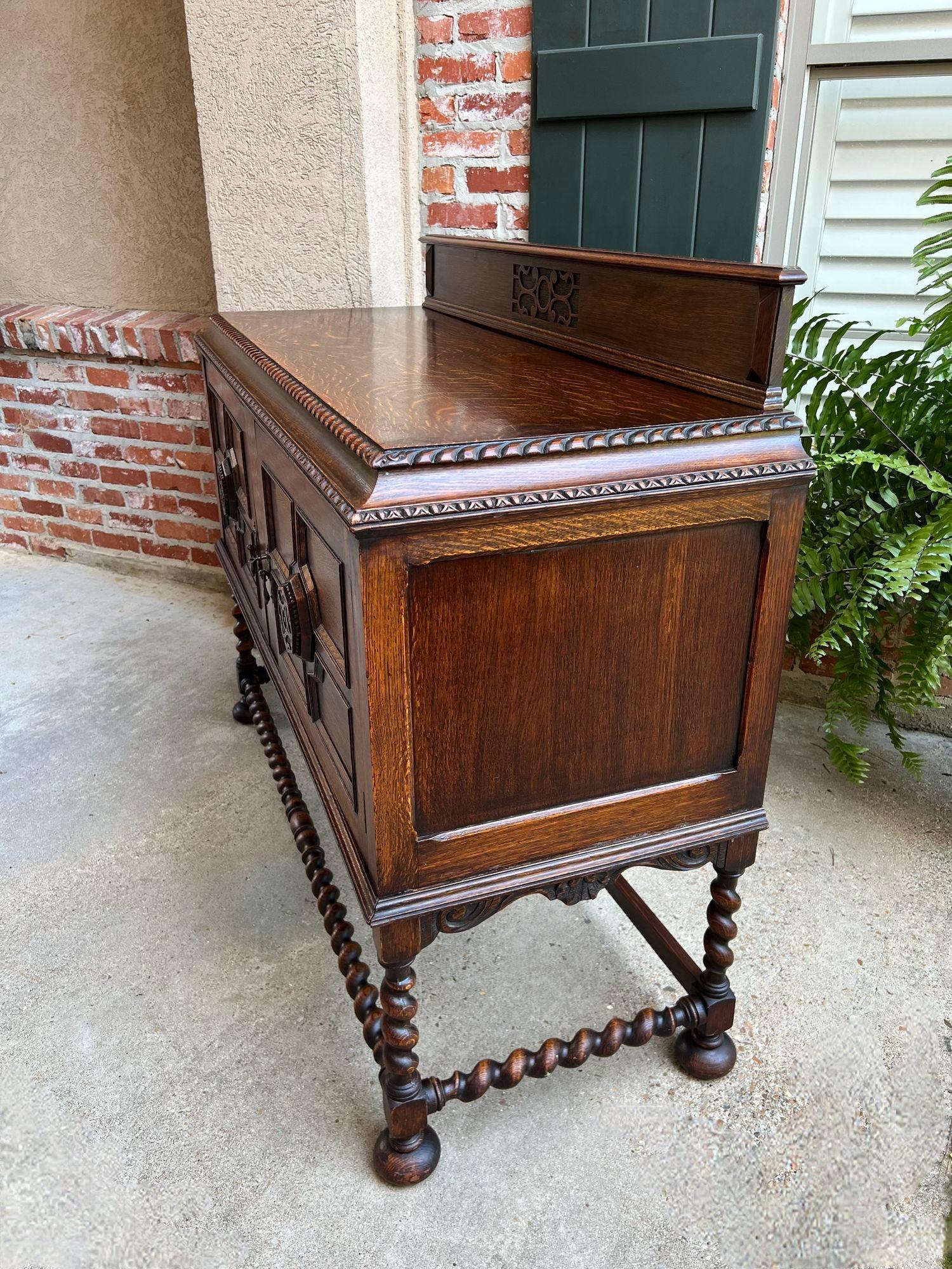 Antique English Sideboard Server Buffet BARLEY TWIST Carved Tiger Oak Jacobean 4