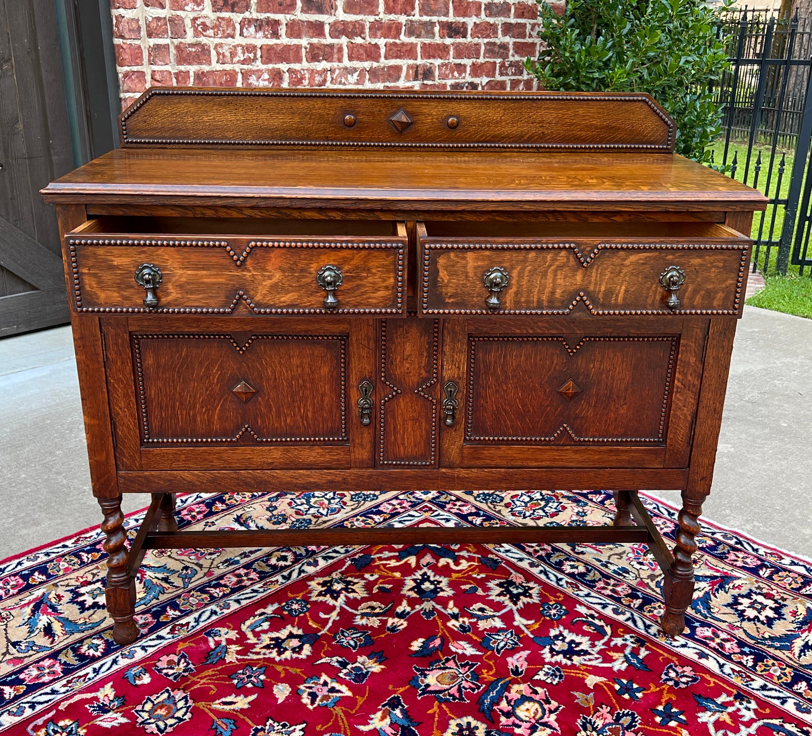 Antique English Sideboard Server Buffet Barley Twist Jacobean Honey Oak c.1930s 5