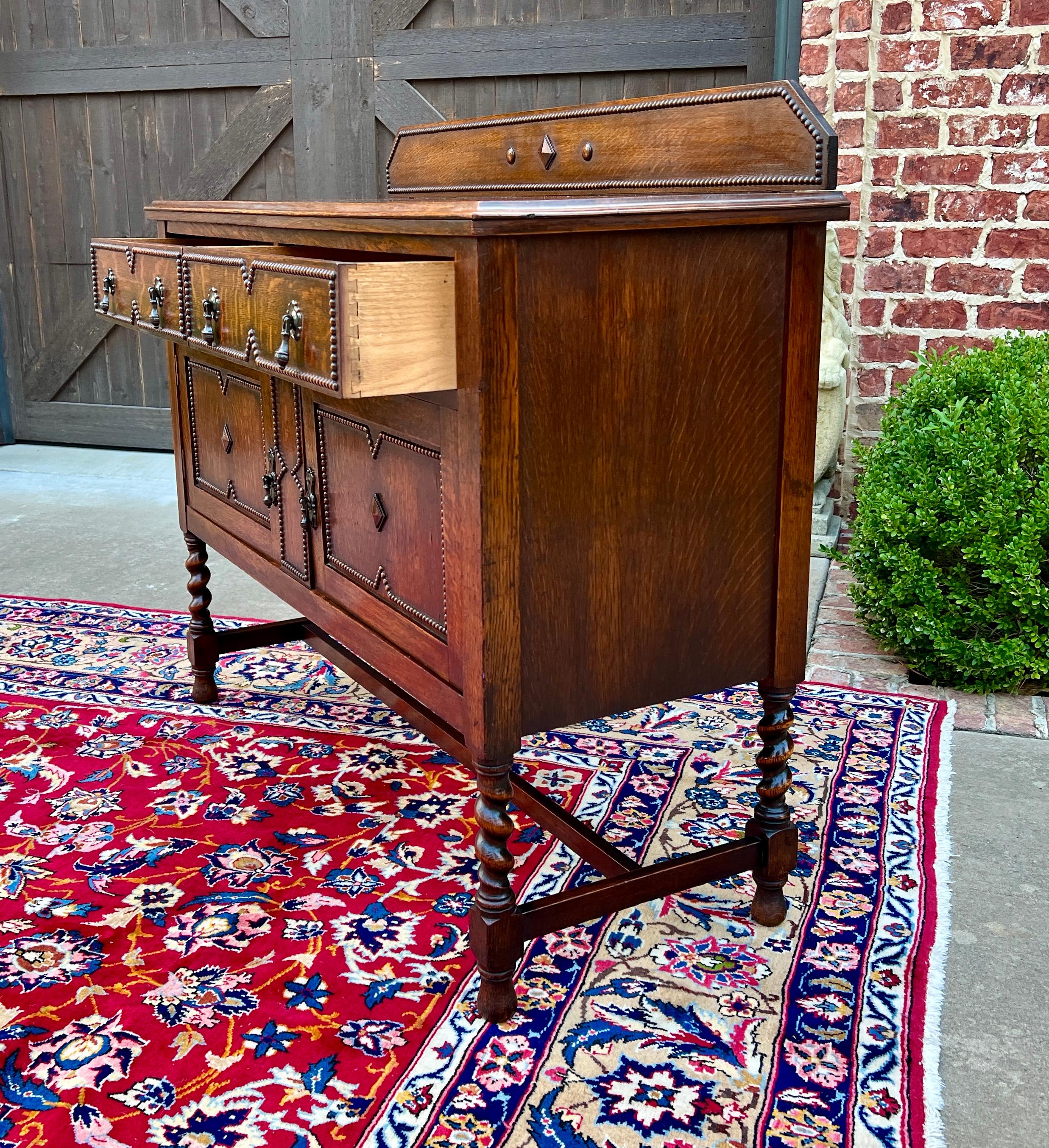 Antique English Sideboard Server Buffet Barley Twist Jacobean Honey Oak c.1930s 6
