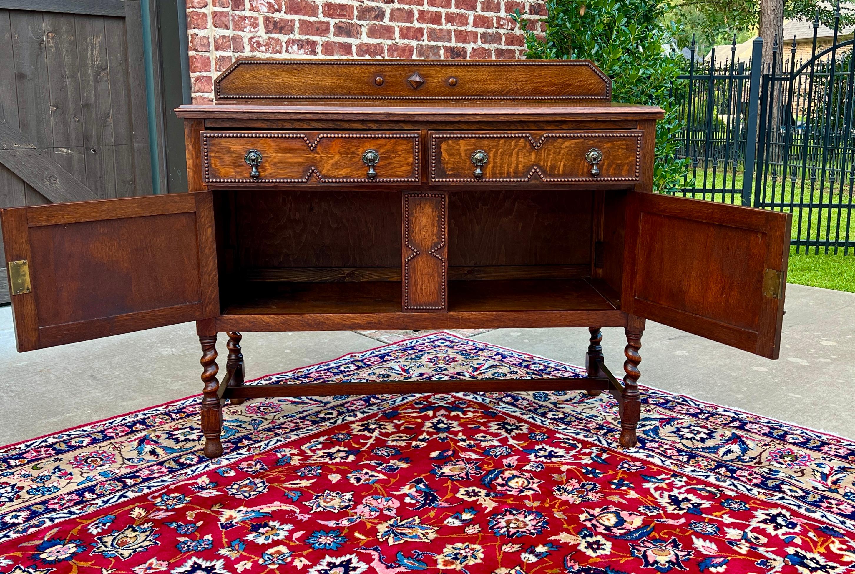 Antique English Sideboard Server Buffet Barley Twist Jacobean Honey Oak c.1930s 7