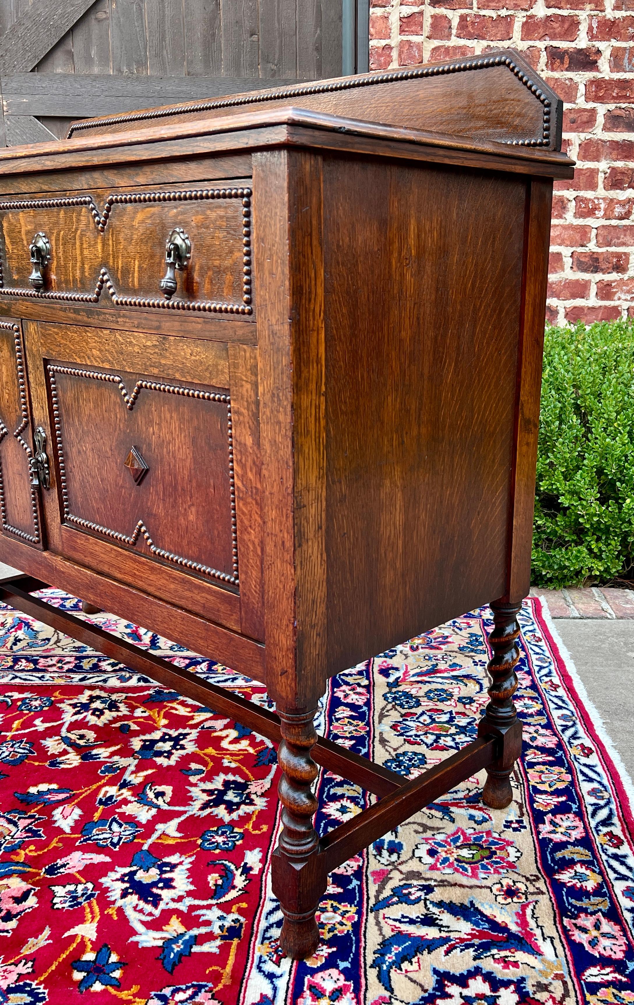Antique English Sideboard Server Buffet Barley Twist Jacobean Honey Oak c.1930s 8