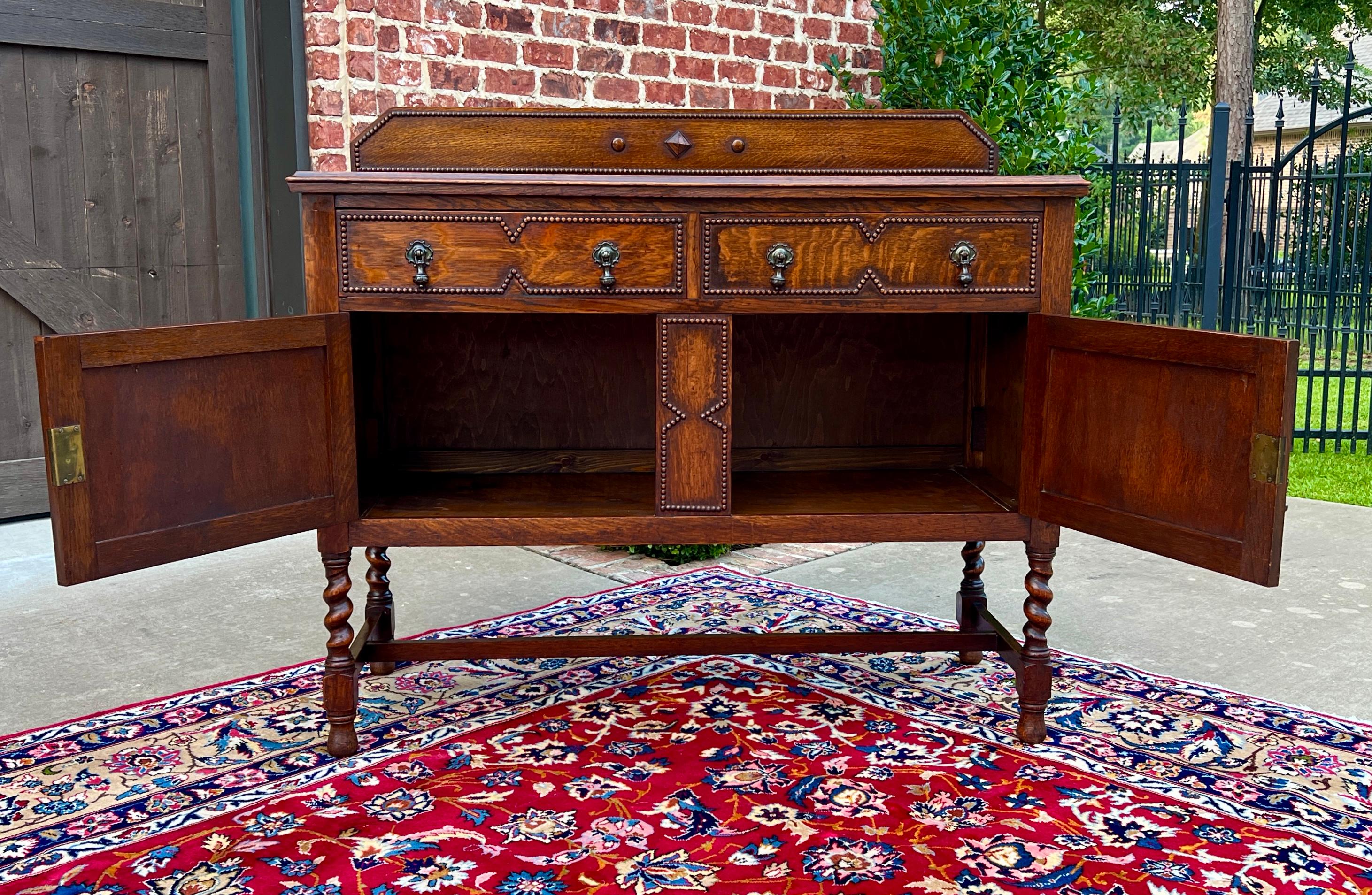 Antique English Sideboard Server Buffet Barley Twist Jacobean Honey Oak c.1930s 9