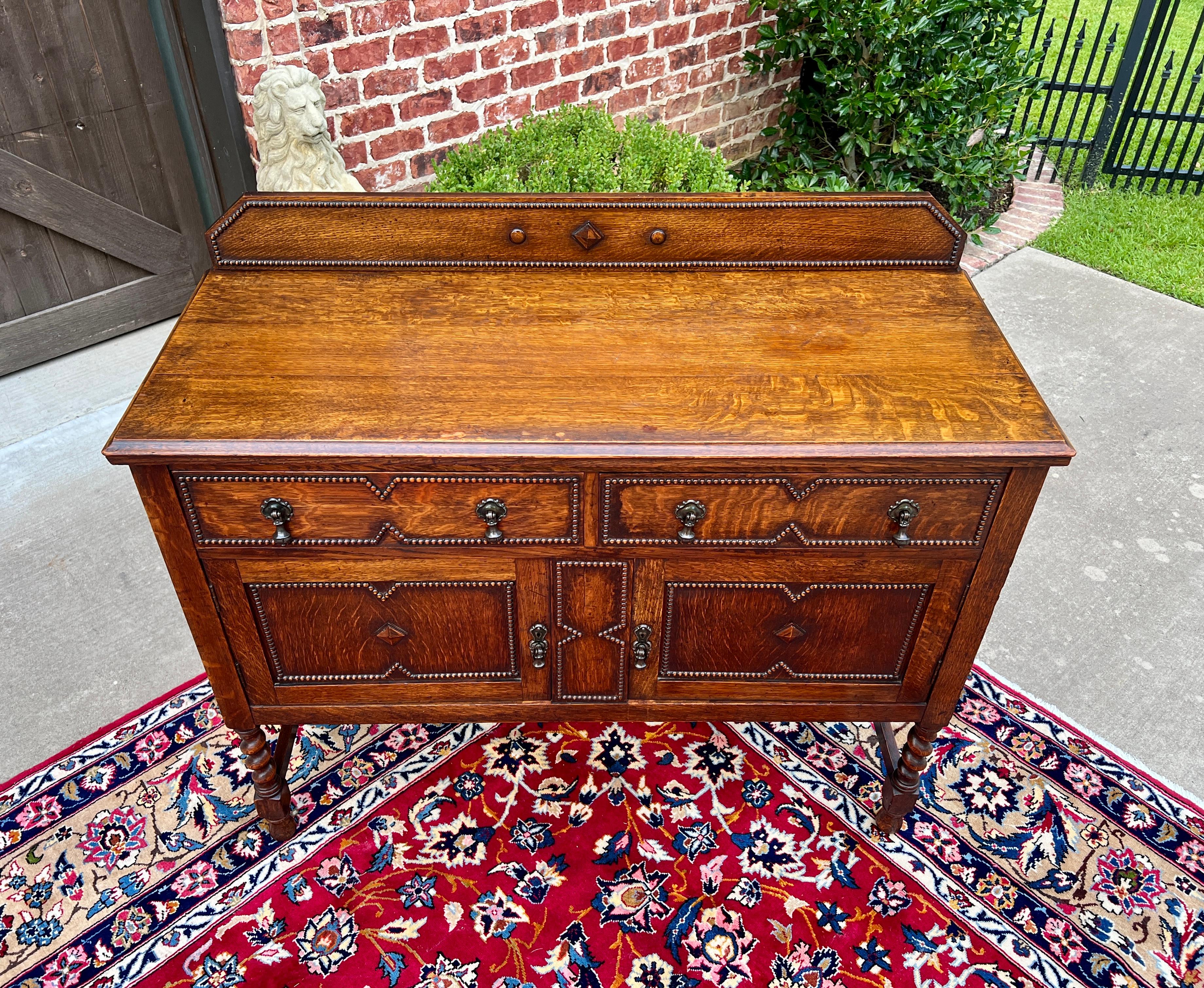 Antique English Sideboard Server Buffet Barley Twist Jacobean Honey Oak c.1930s 10