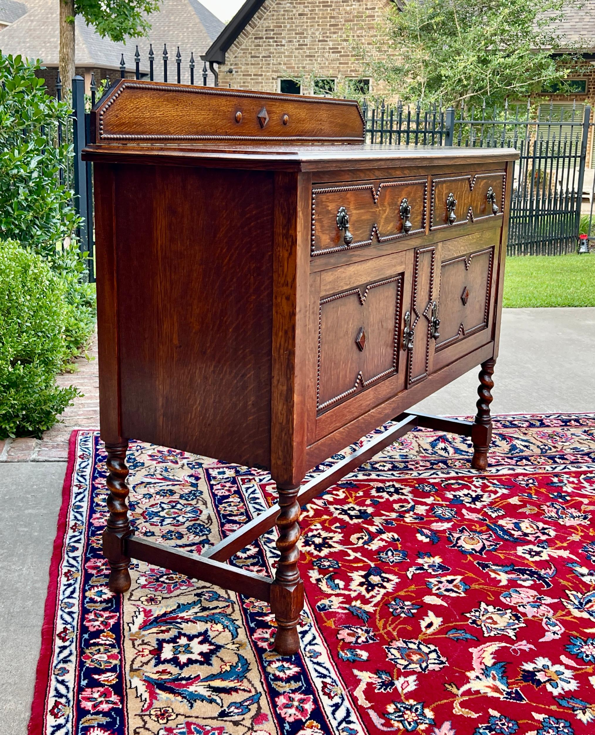 Antique English Sideboard Server Buffet Barley Twist Jacobean Honey Oak c.1930s 11